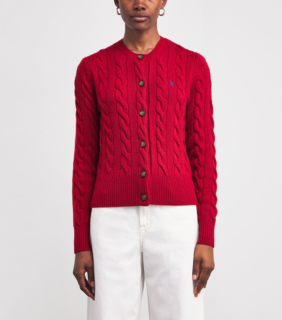 Wool-Cashmere Cable-Knit Cardigan FIRESIDE RED Image 3