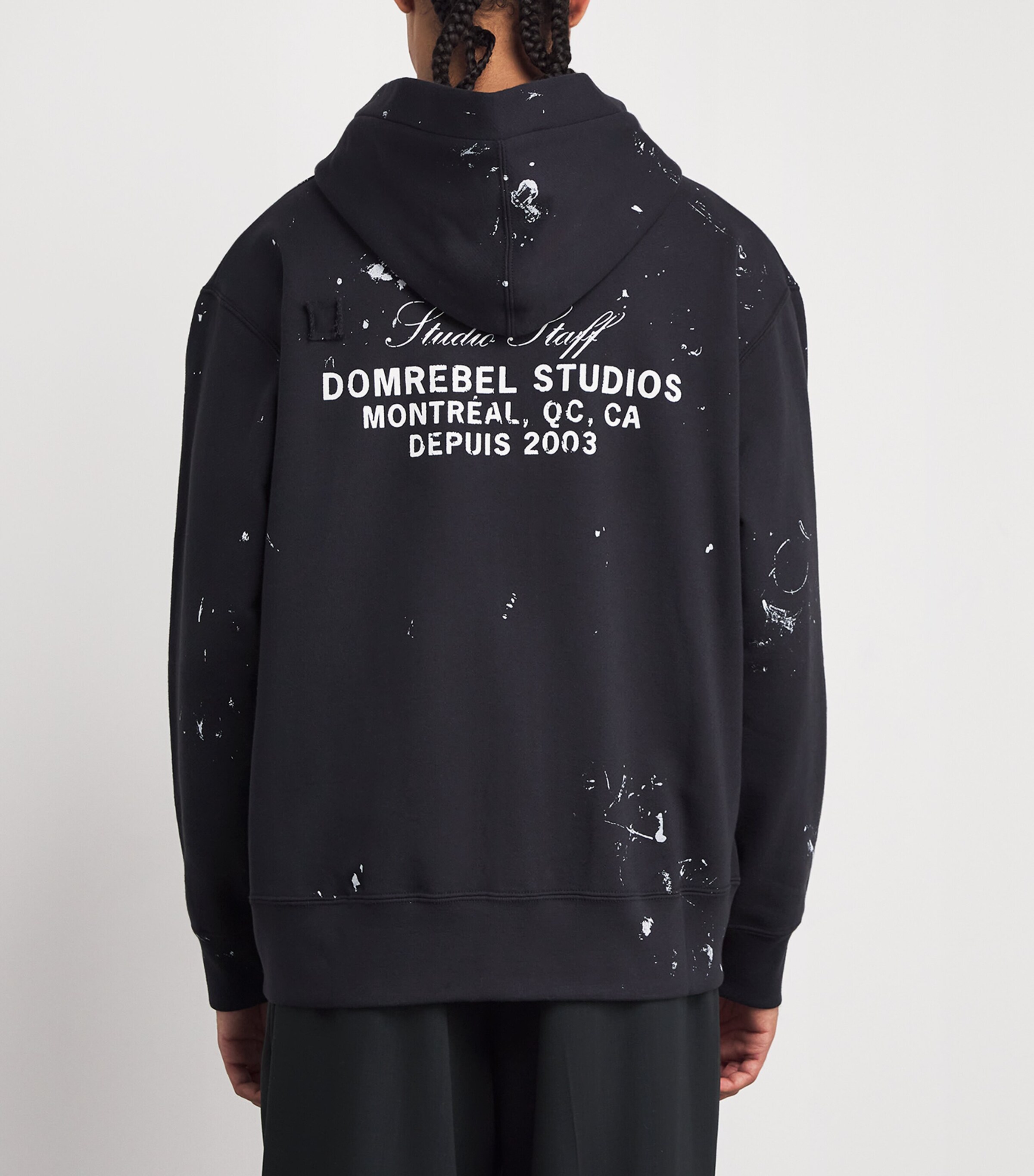 DOMREBEL Mens Cotton Paint-Splatter Staff Zip-Up Hoodie Old Black Image 4