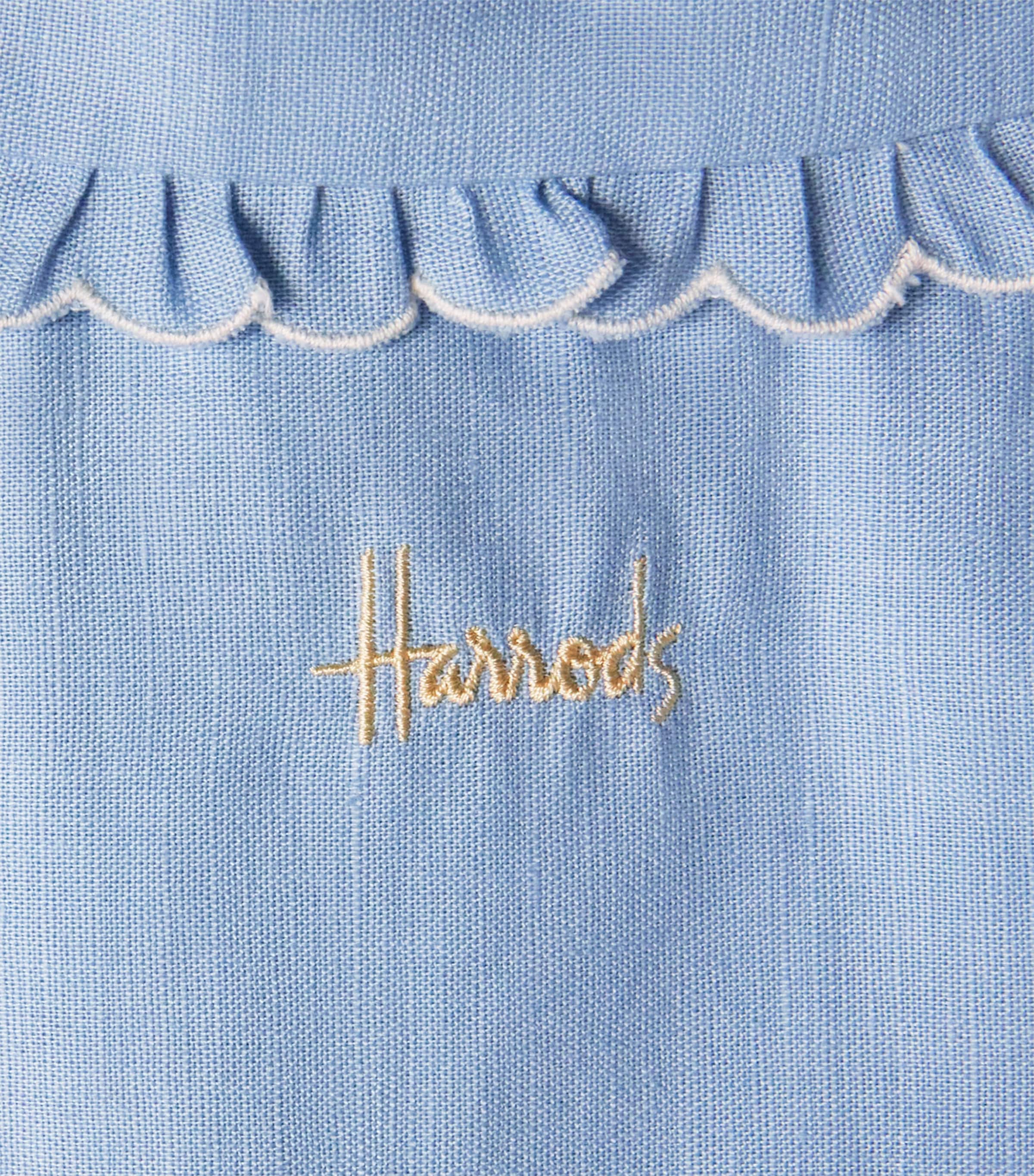 Harrods Linen Scalloped Dress (2-8 Years) Blue Image 3