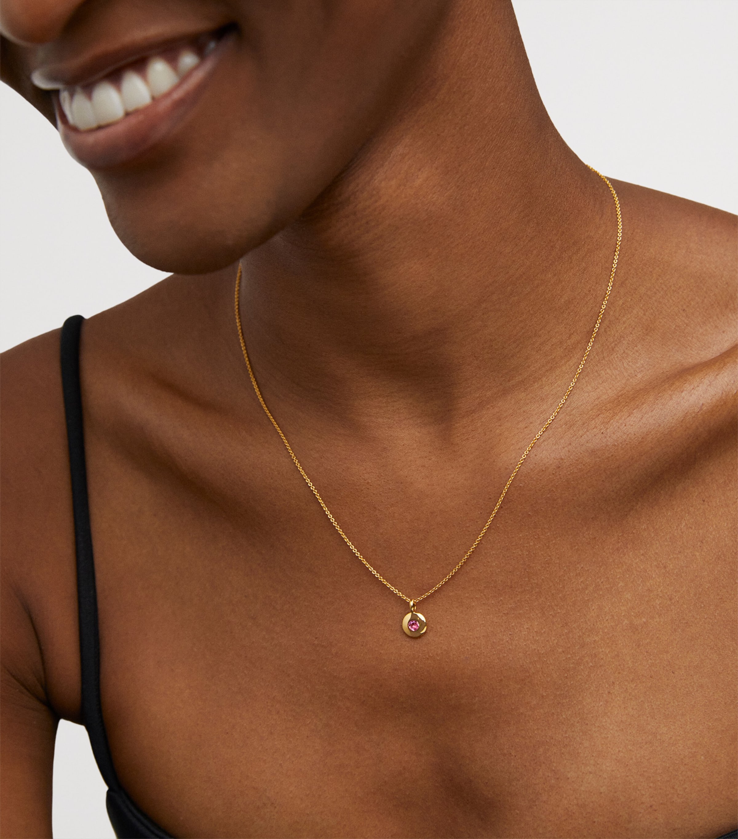 Monica Vinader Gold Vermeil and Pink Tourmaline March Birthstone Necklace Gold Vermeil Image 2