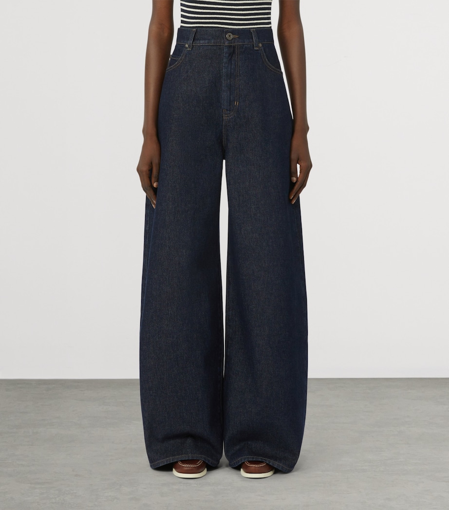 Weekend Max Mara Womens Cotton Wide-Leg High-Rise Jeans Navy Image 3