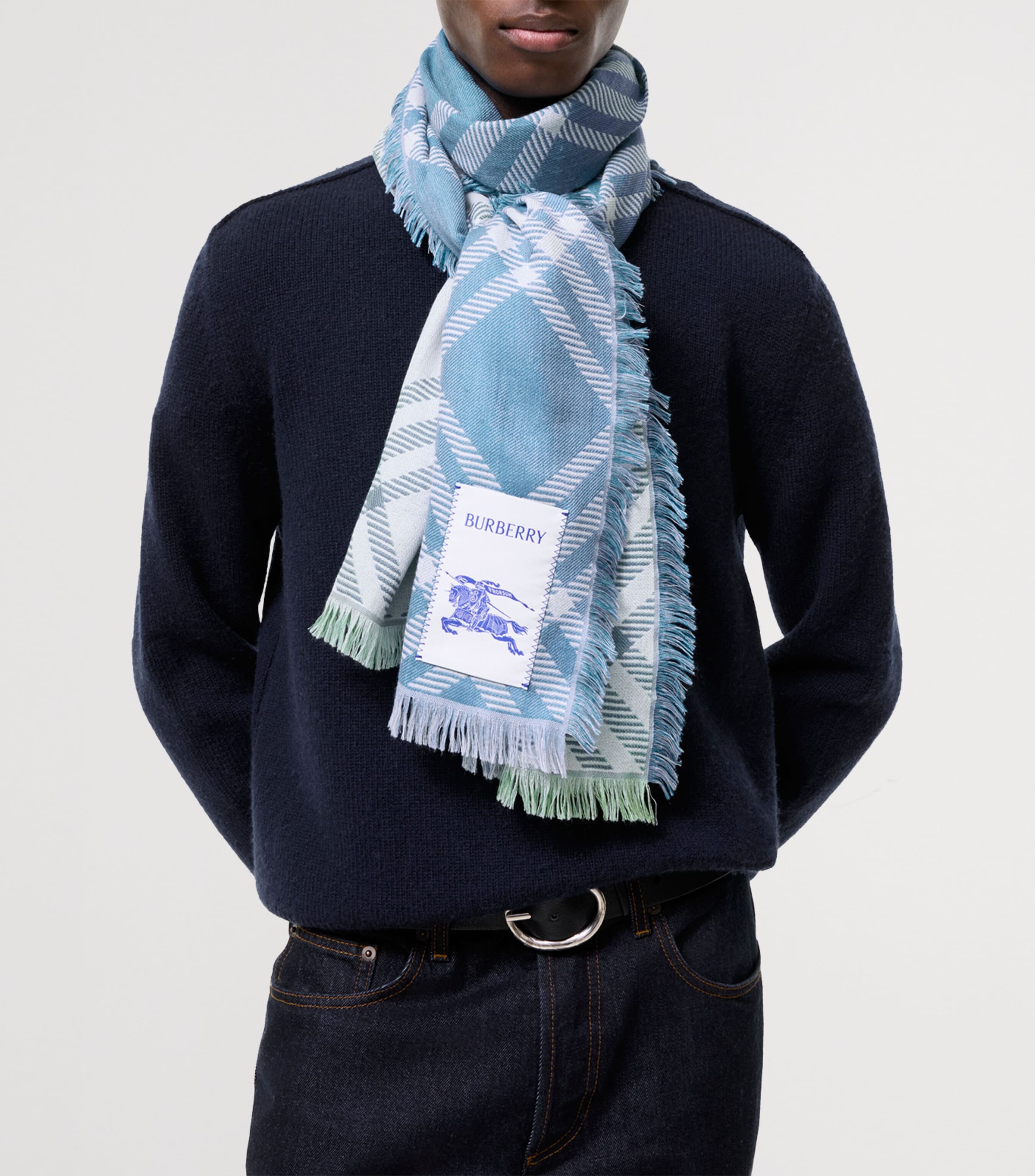Burberry Wool-Silk Gradient Check Scarf Racquet Green Image 5