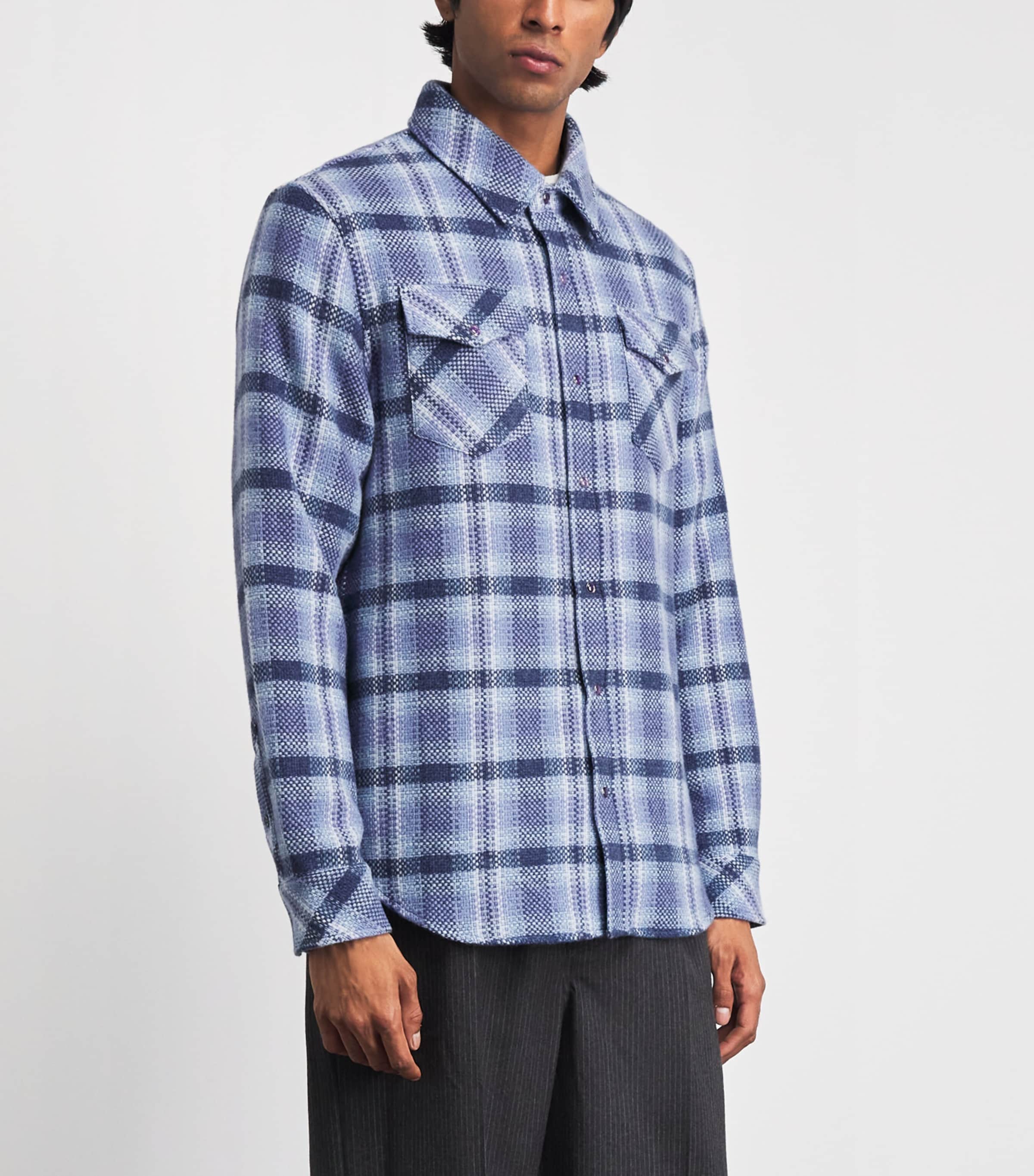 God's True Cashmere Mens Cashmere Check Uniform Shirt Amethyst Image 4
