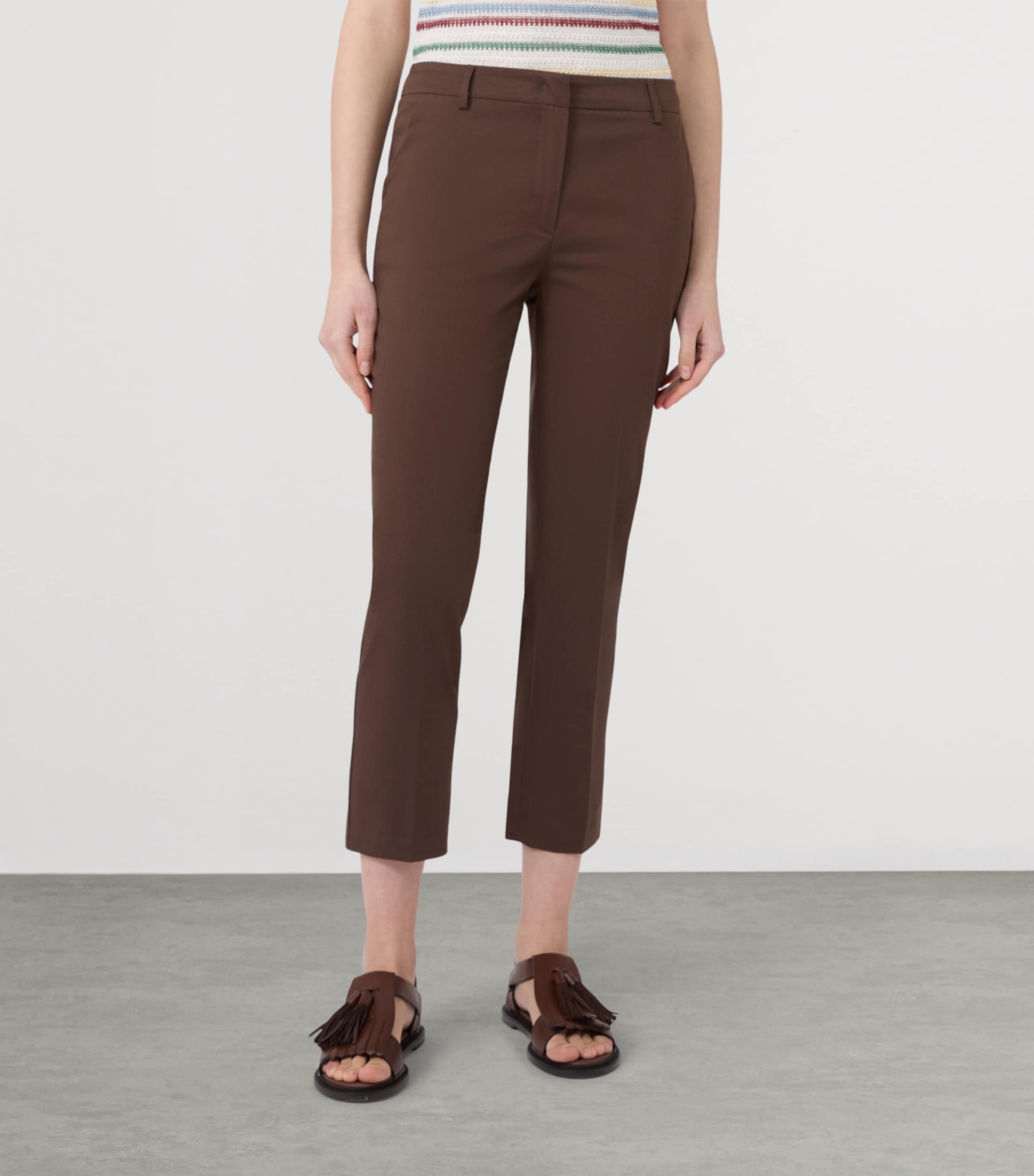 Weekend Max Mara Womens Cotton-Blend Cropped Slim Trousers Chocolate Image 2
