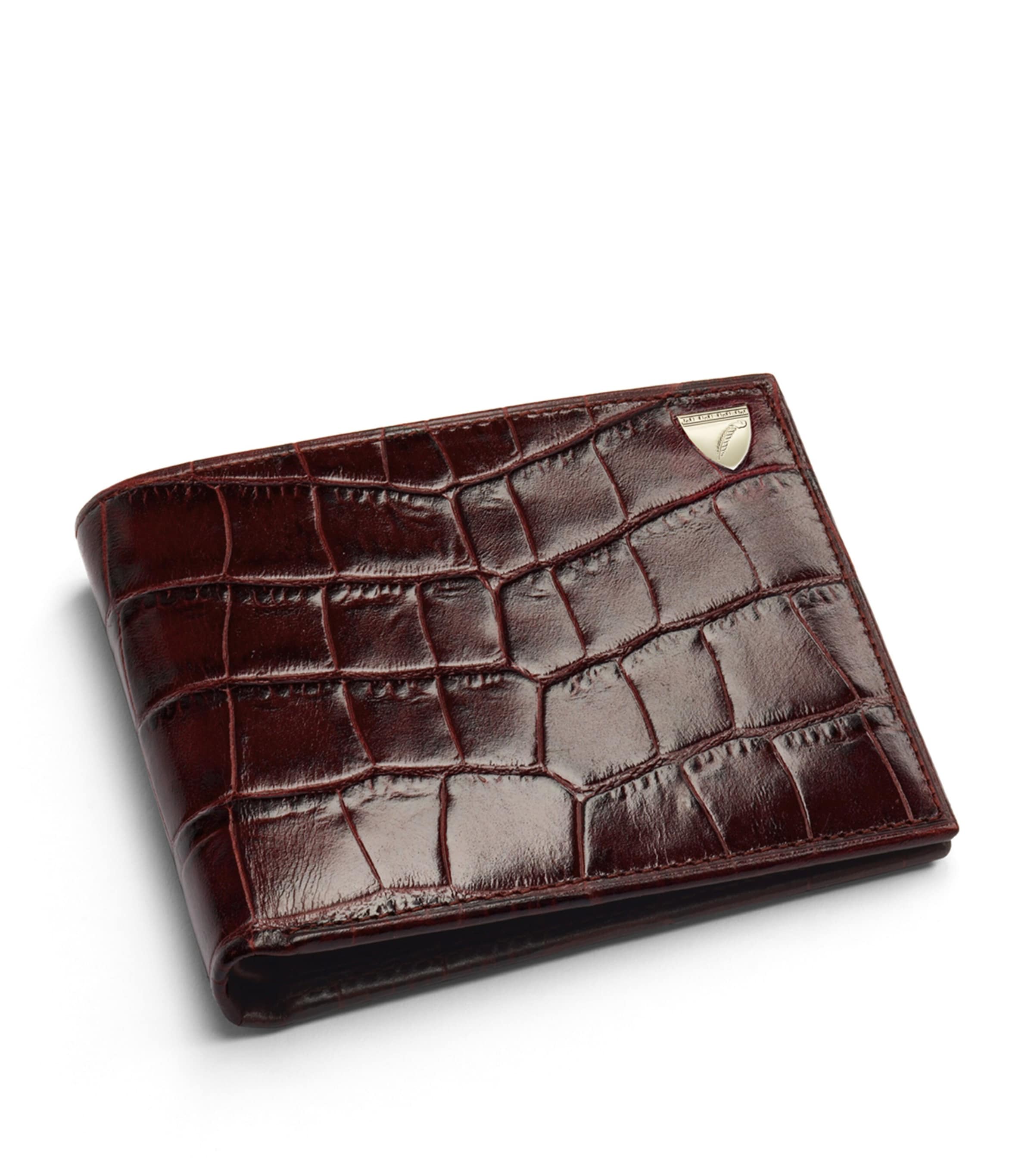 Aspinal Of London Croc-embossed Leather Bifold Wallet In Brown