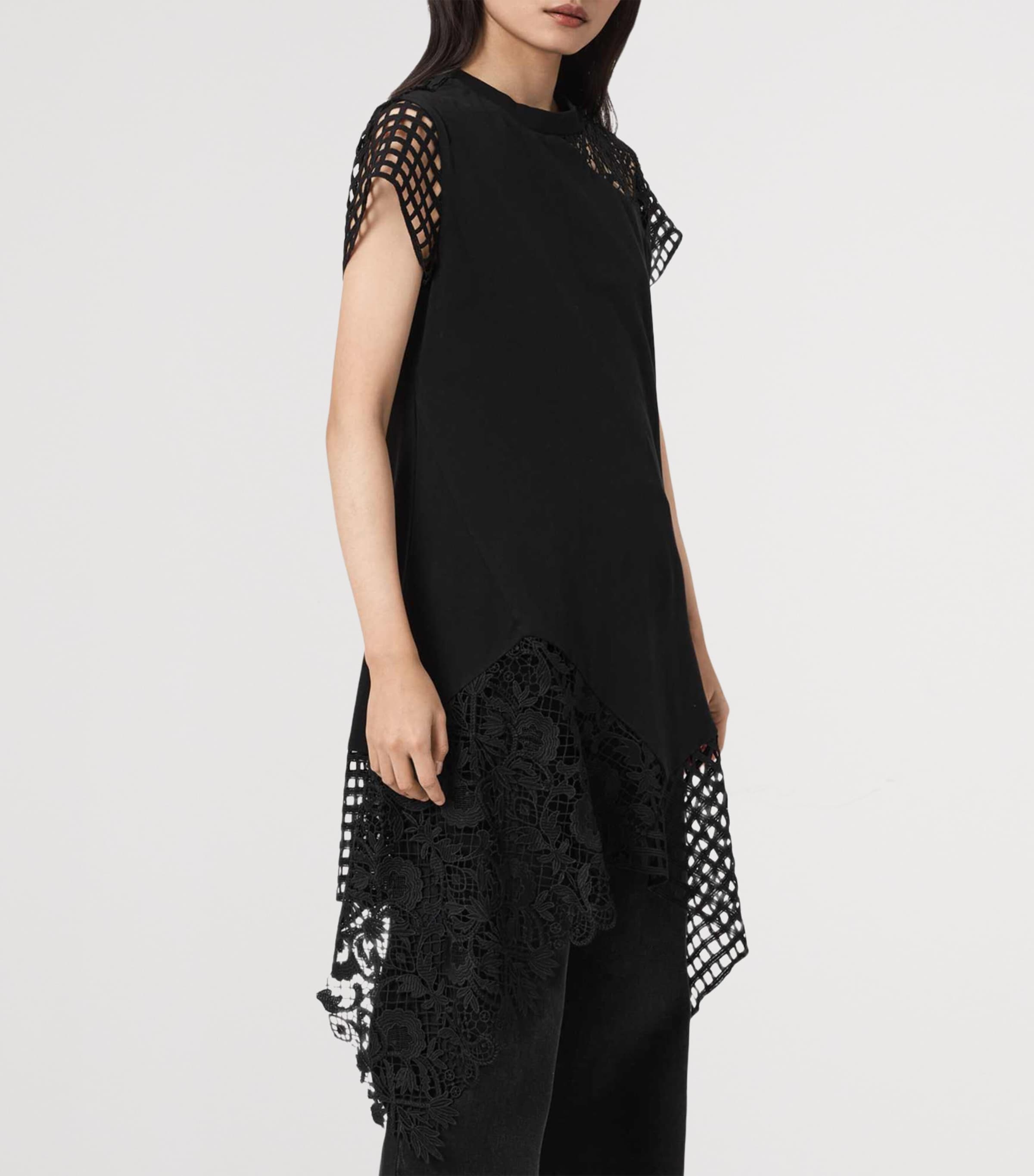 AllSaints Womens Cotton Mesh Zala T-Shirt Dress Black Image 3