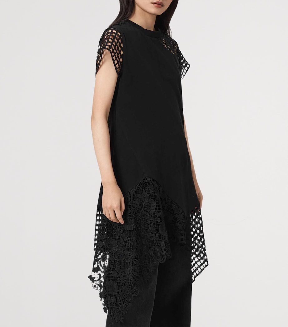AllSaints Womens Cotton Mesh Zala T-Shirt Dress Black Image 3