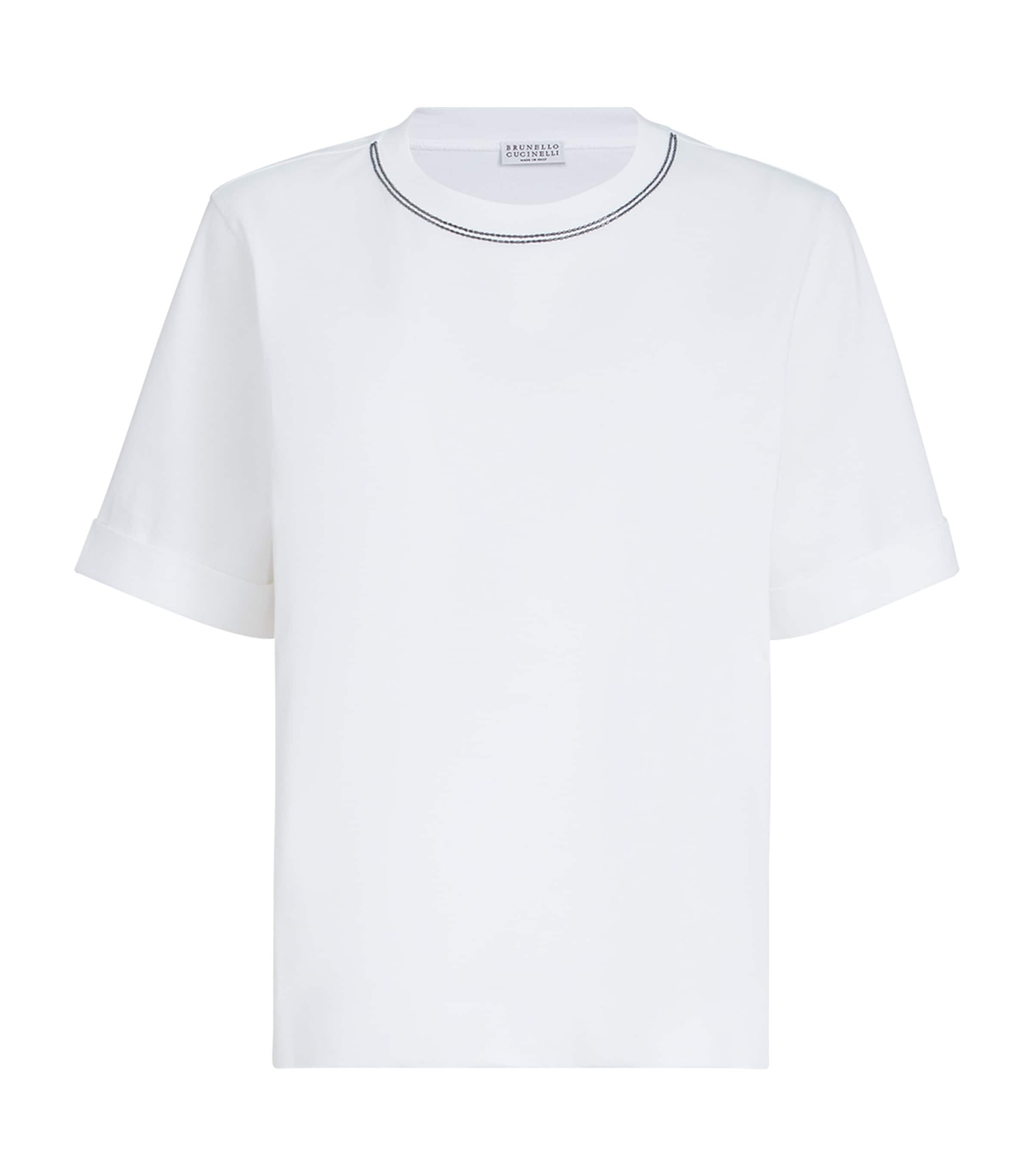 Brunello Cucinelli Womens Cotton Beaded T-Shirt Image 1