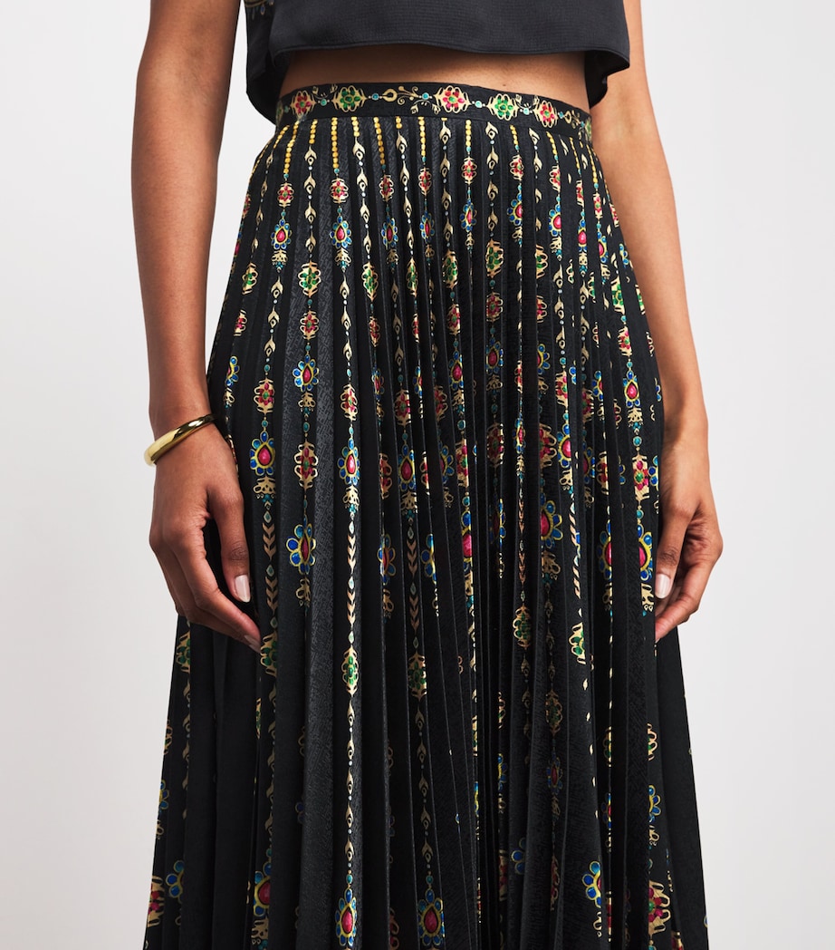 Satin Pendant Stripe Print Pleated Midi Skirt 2346-PENDANT STRIPE Image 6