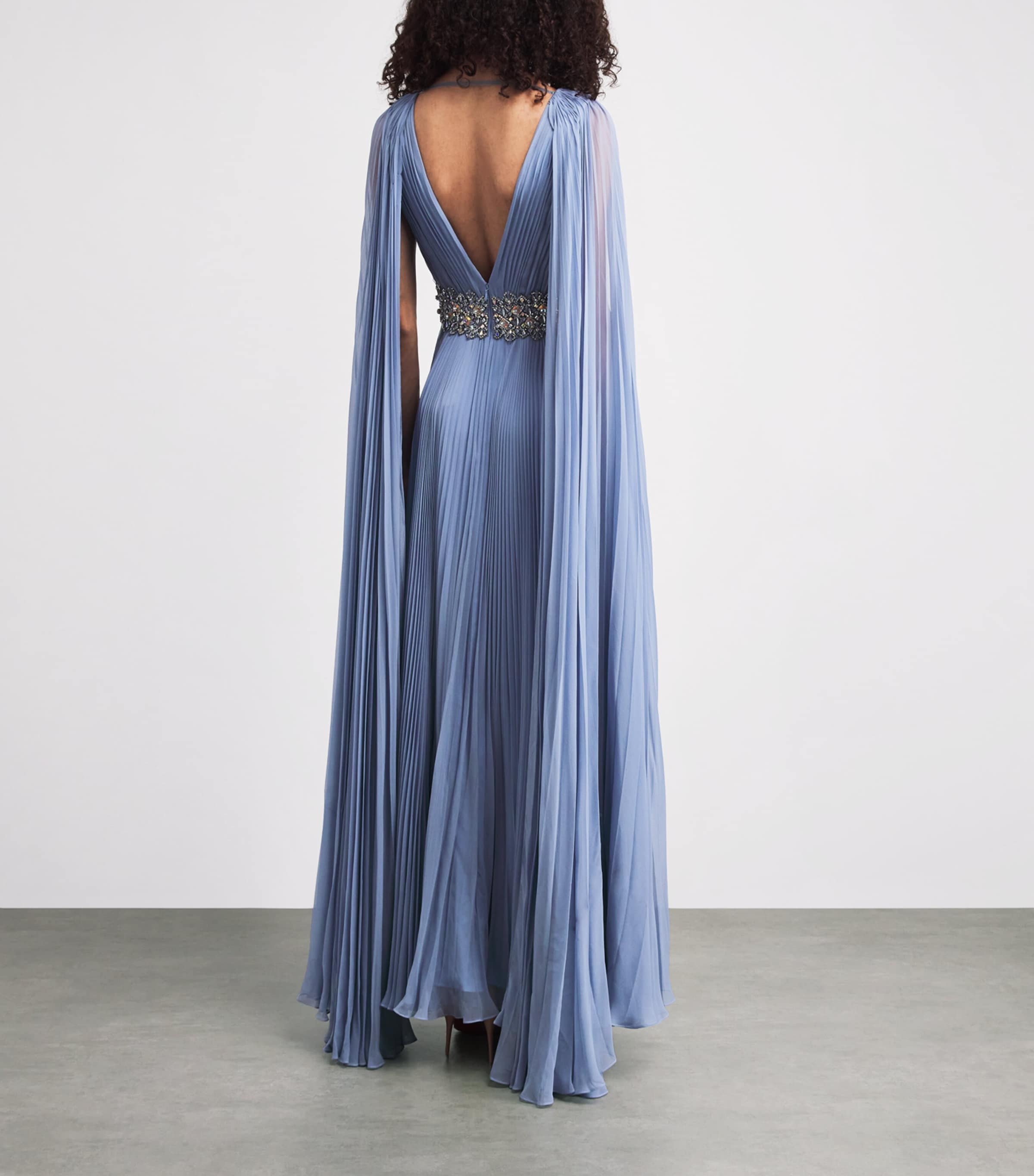 Jenny Packham Womens Silk Cape Fesco Gown Blue Slate Image 4