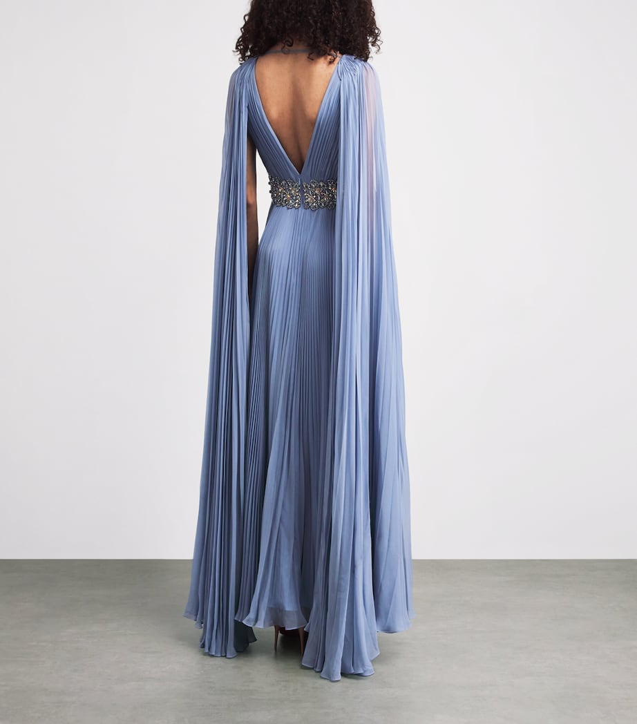 Jenny Packham Womens Silk Cape Fesco Gown Blue Slate Image 4