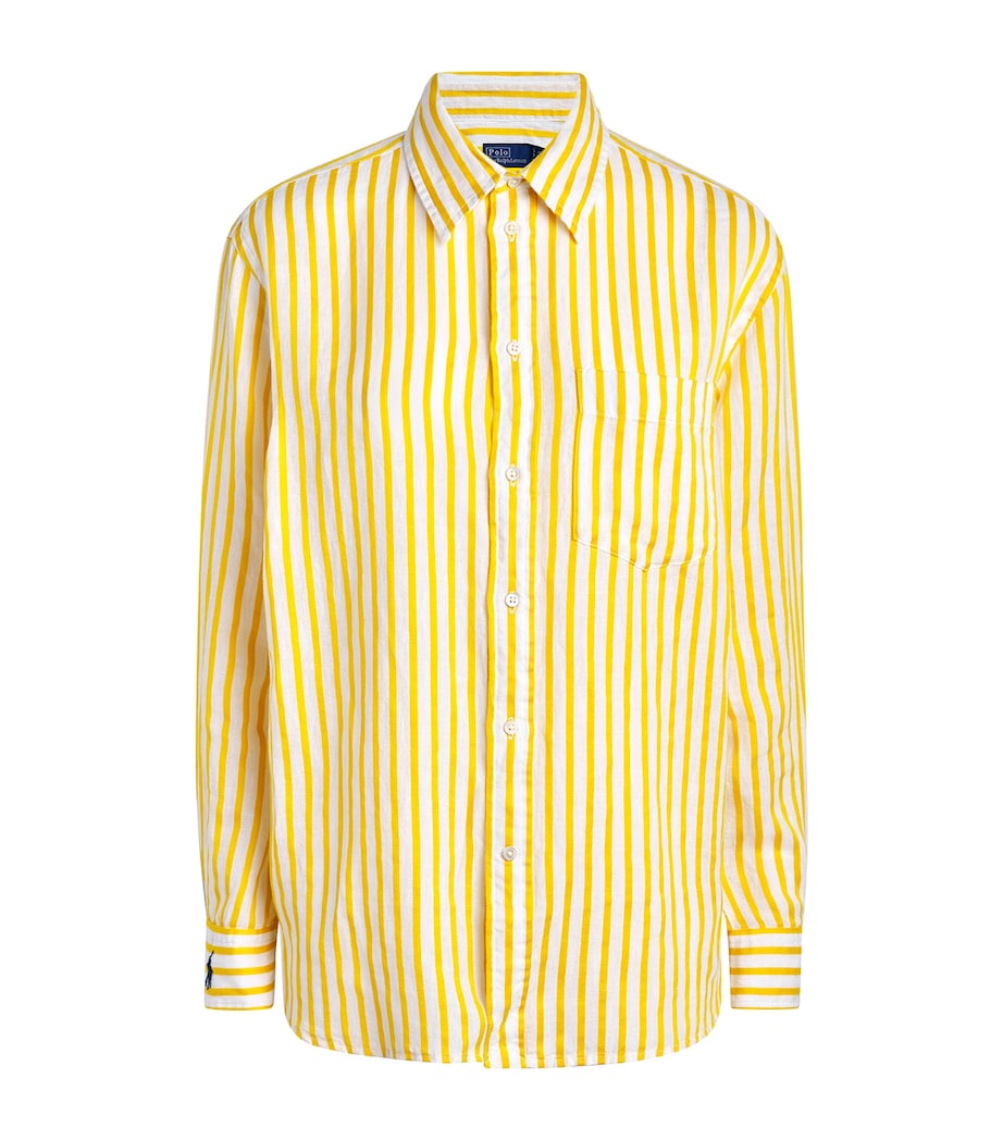 Polo Ralph Lauren Womens Linen-Cotton Stripe Shirt White Yellow Image 1