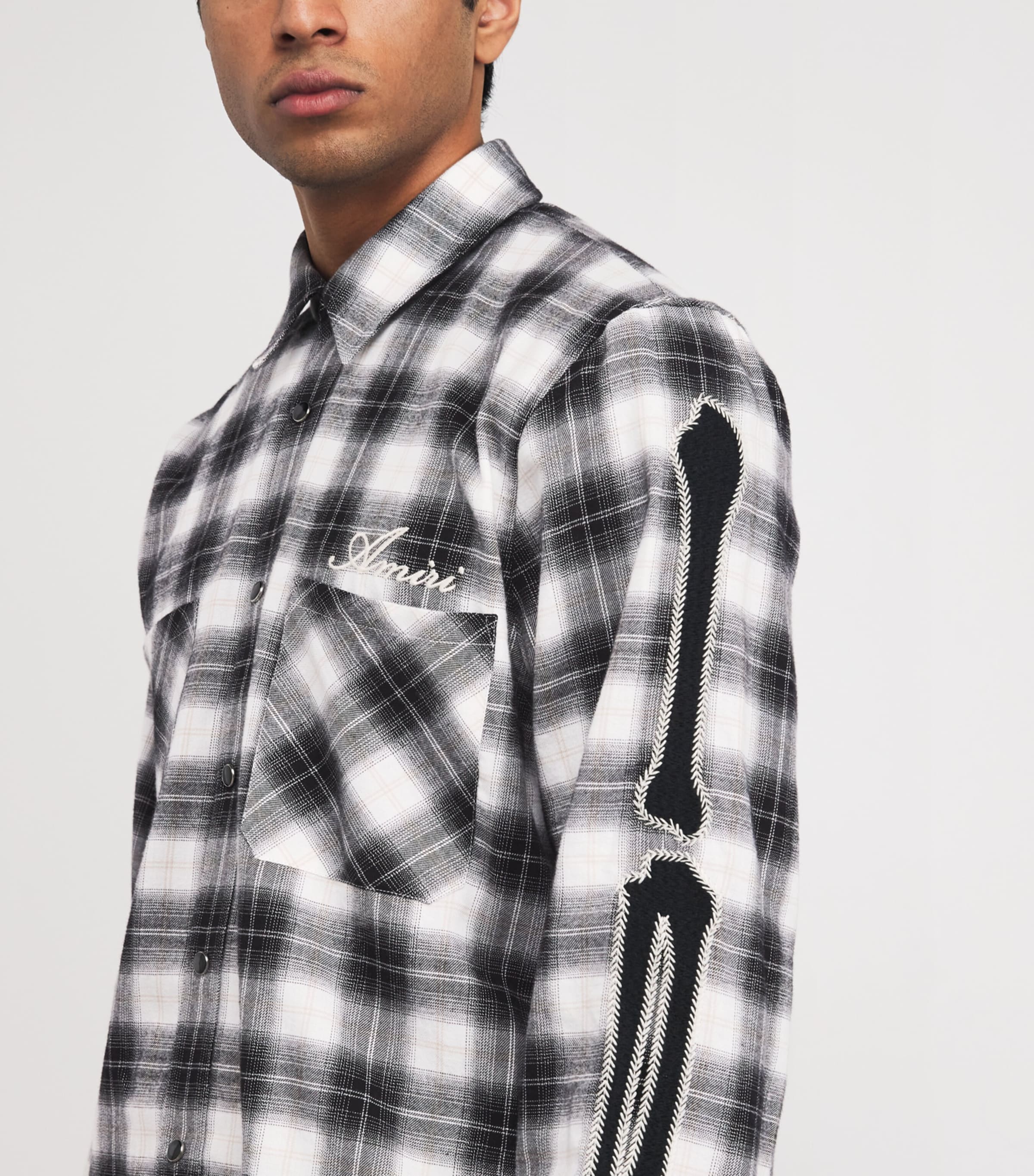 Cotton Flannel Bones Overshirt BLACK Image 6