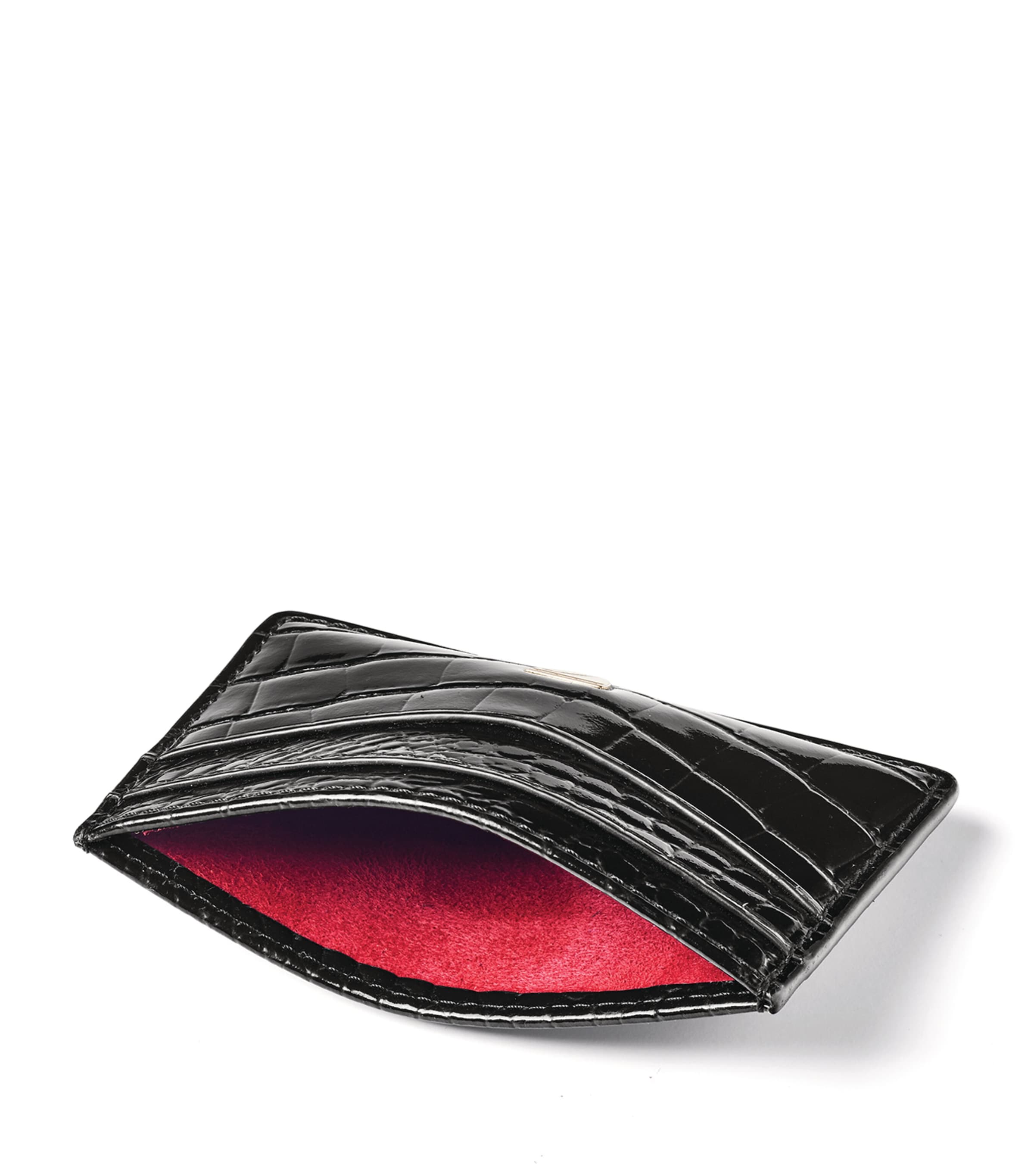 Croc-Embossed Slim Card Holder BLACK Image 3
