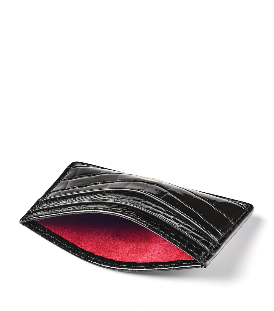 Croc-Embossed Slim Card Holder BLACK Image 3