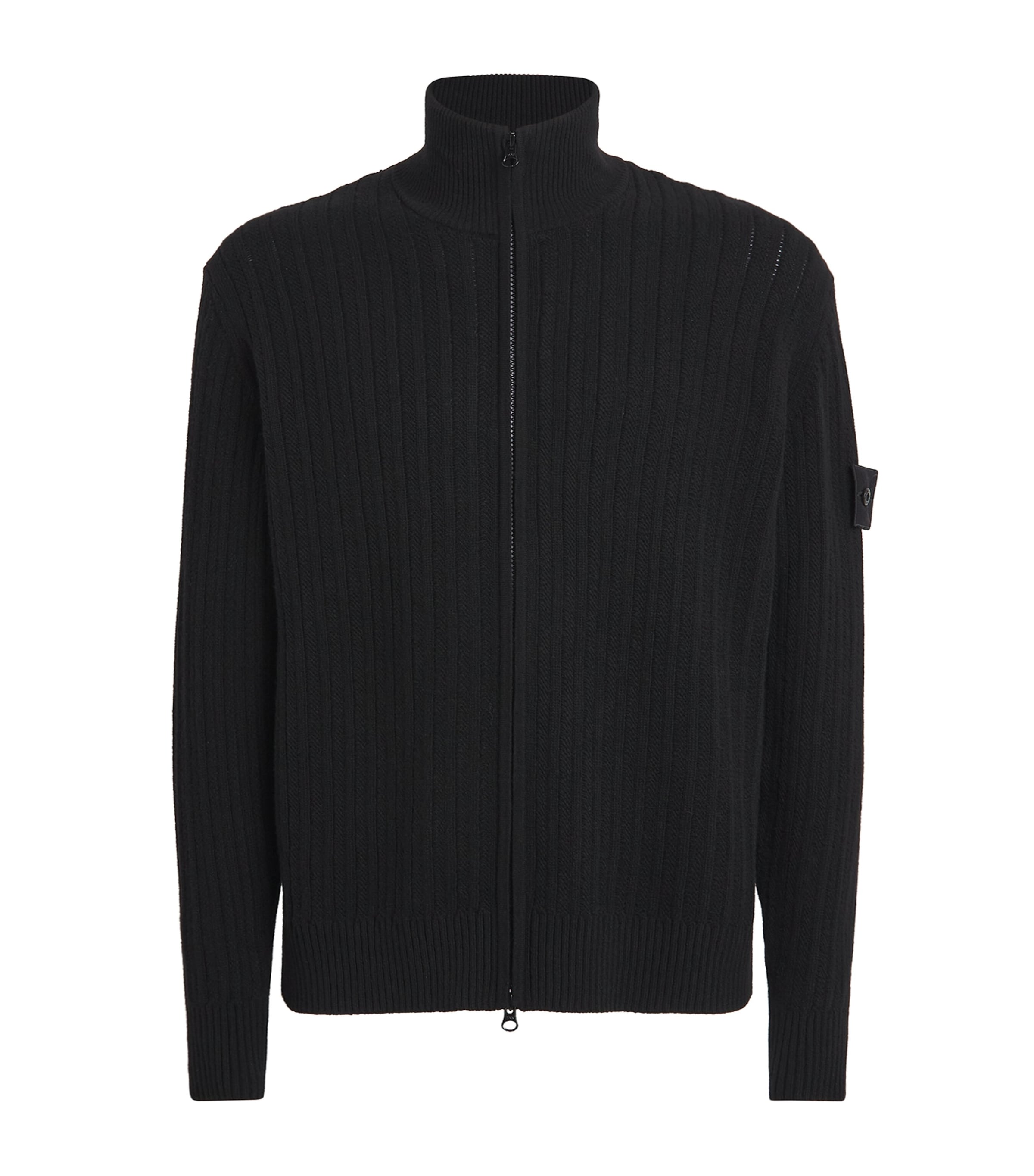 Stone Island Wool-cashmere Zip-up Cardigan In Black