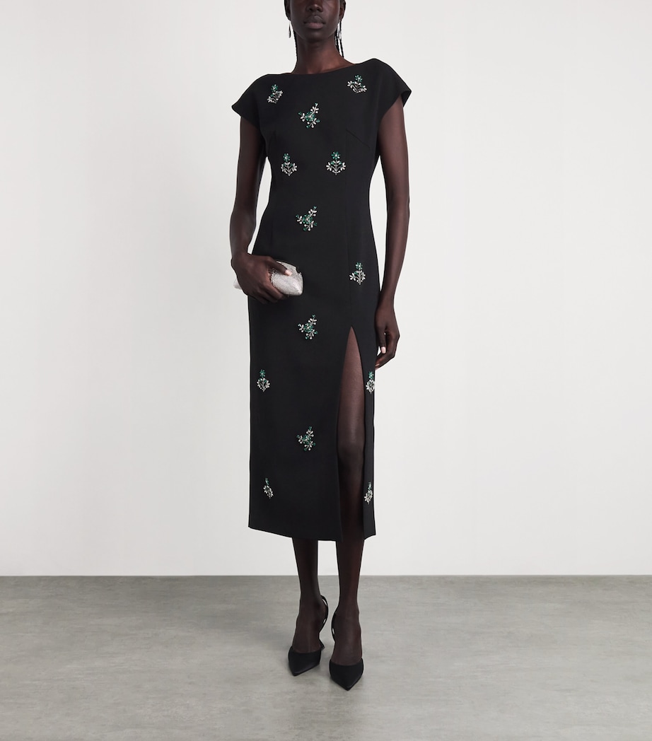 Huishan Zhang Womens Crepe Embellished Evelyn Midi Dress Black Image 2