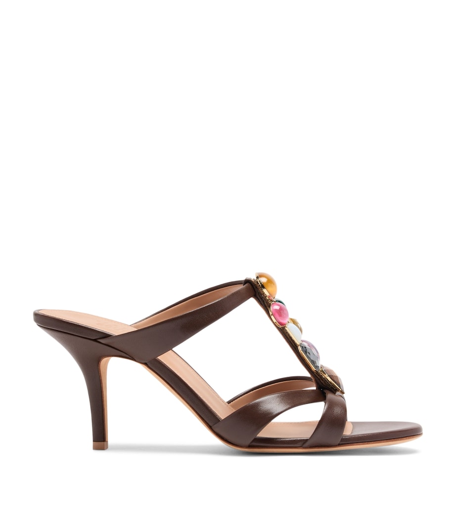 Malone Souliers Leather Jewel-Embellished Simi Heeled Sandals 70 Tobacco Image 1