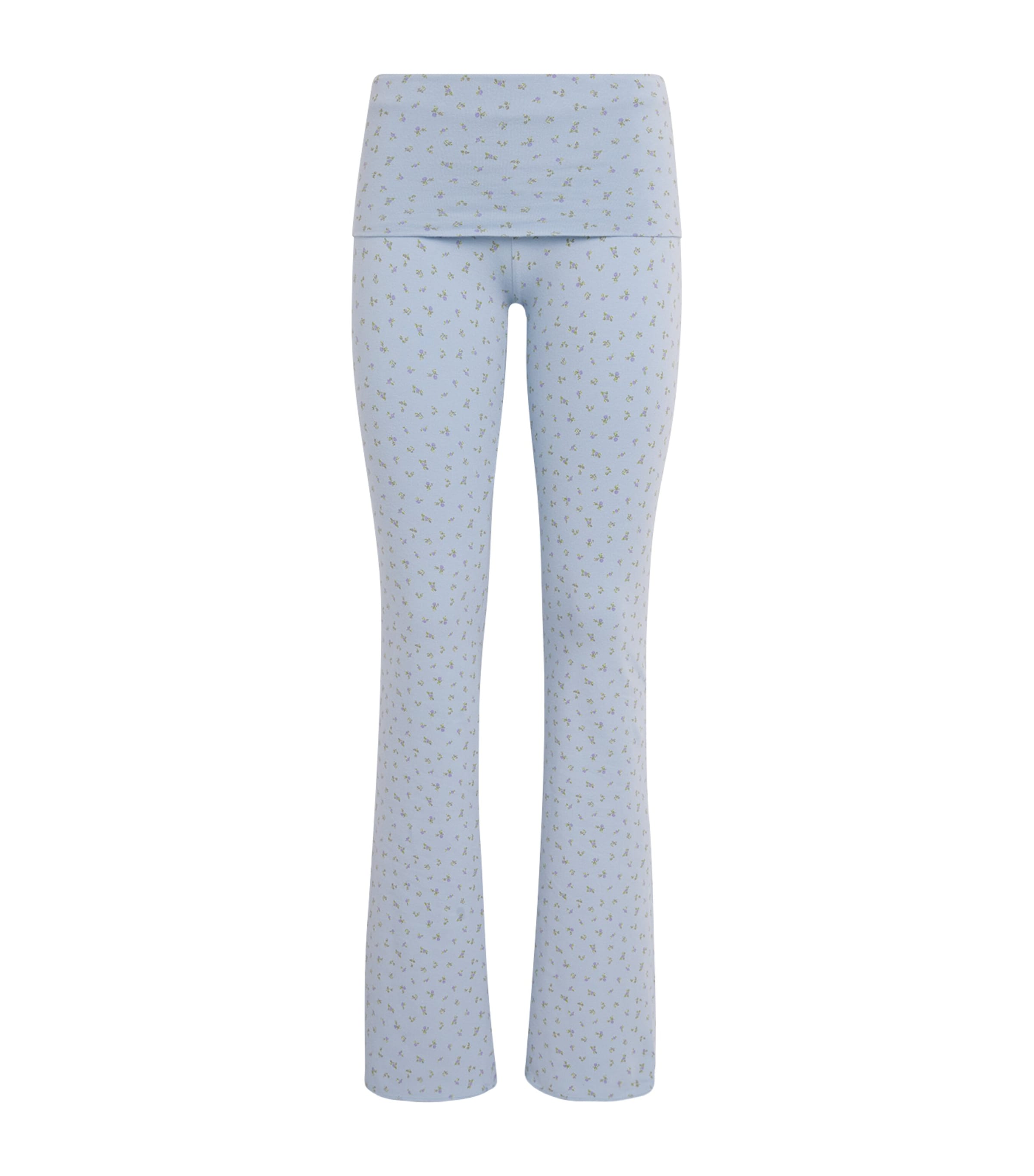 Skims Stretch-cotton Fold-over Leggings In Blue