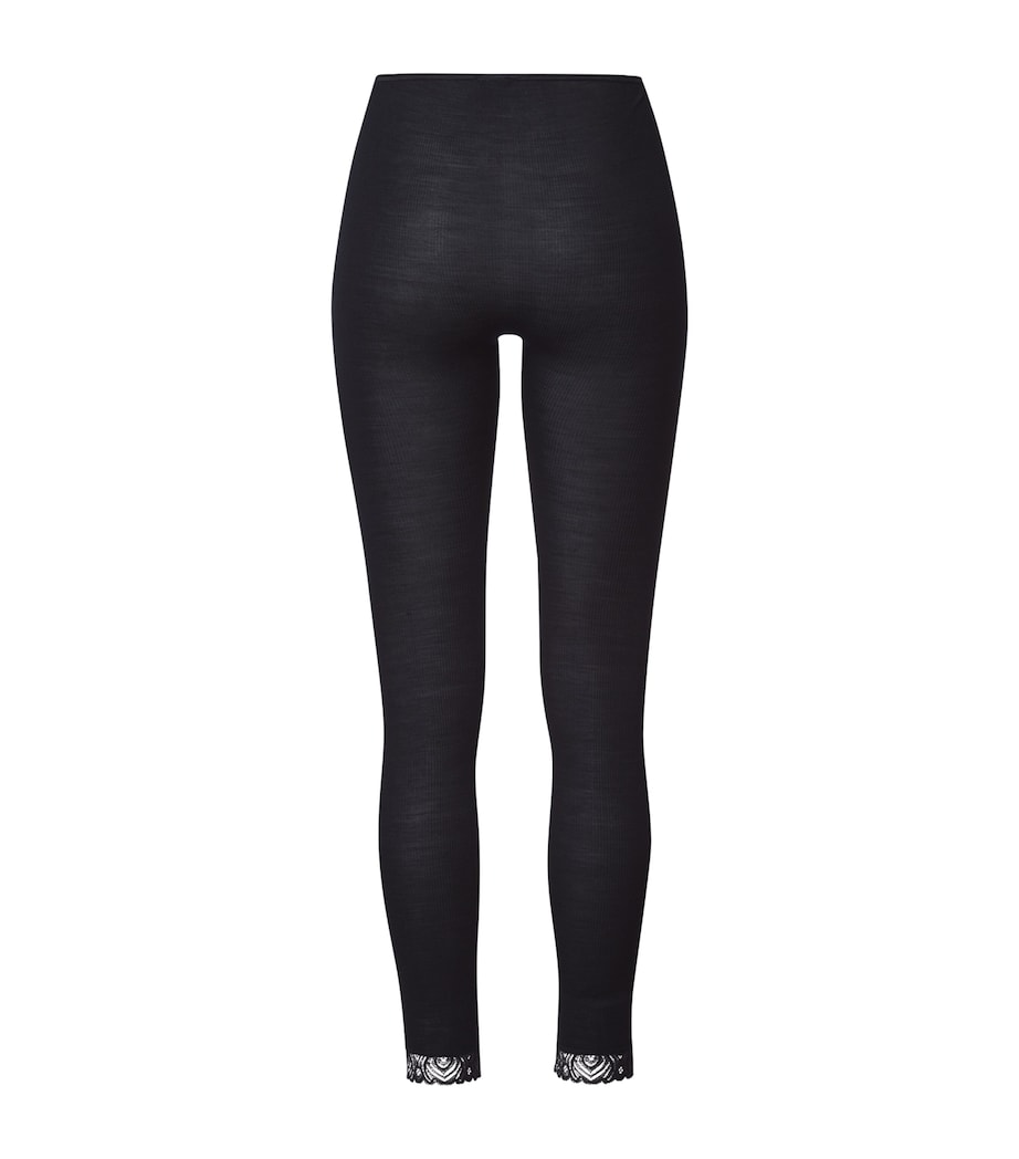 Wool-Silk Woolen Lace Leggings BLACK Image 2