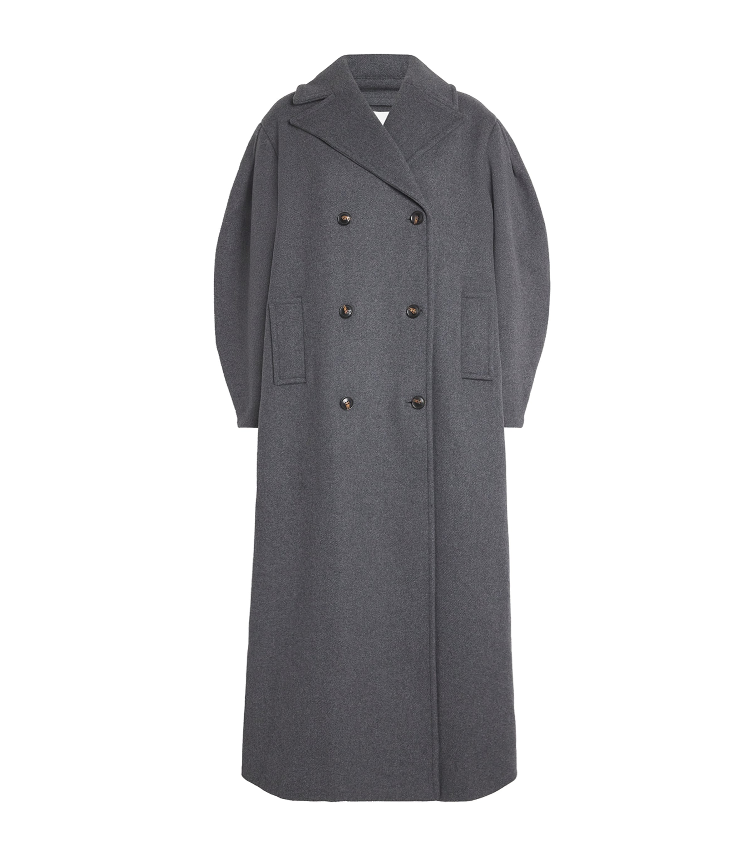 Ganni Recycled Wool-blend Longline Pea Coat In Gray