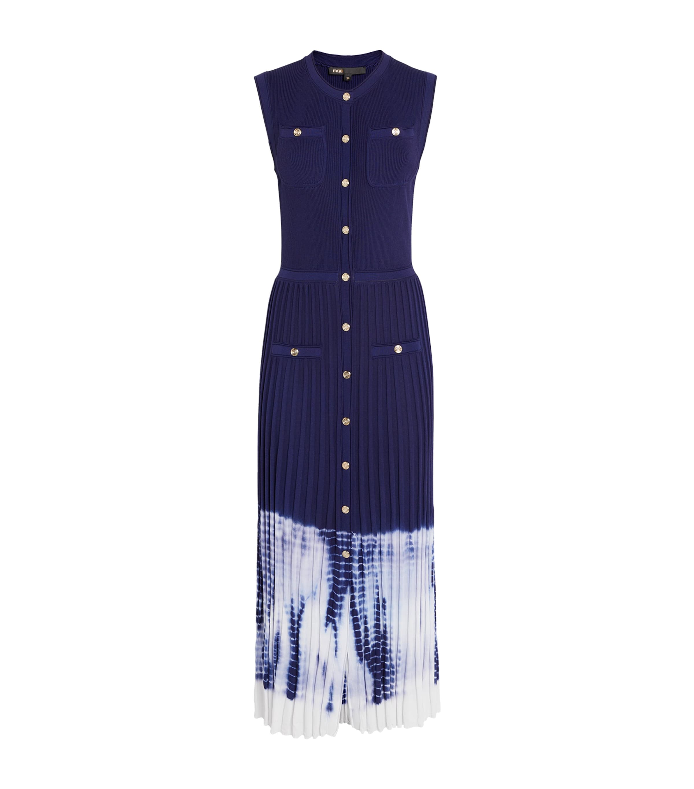 Maje Tie-dye Ribbed Maxi Dress In Blue