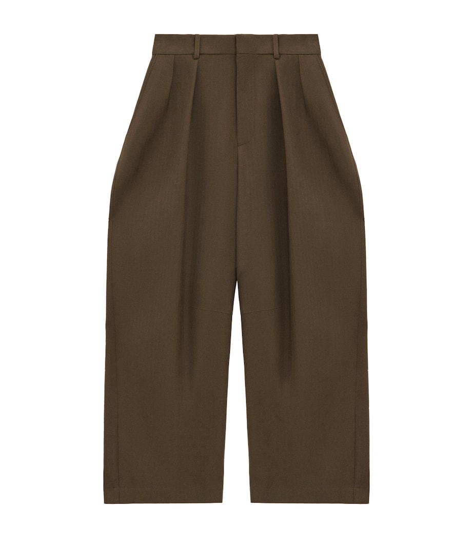 LOEWE Womens Wool-Blend Barrel Trousers Khaki Green Image 1