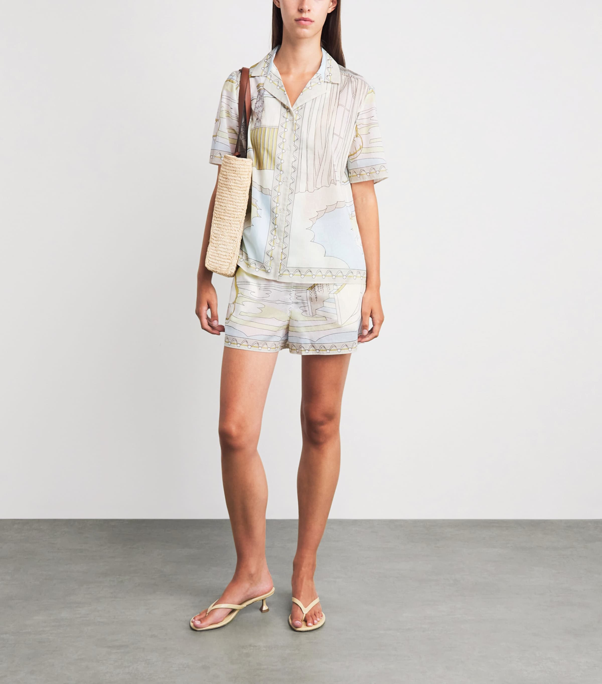 Tory Burch Womens Cotton Printed Shorts The Pool Beige Image 2