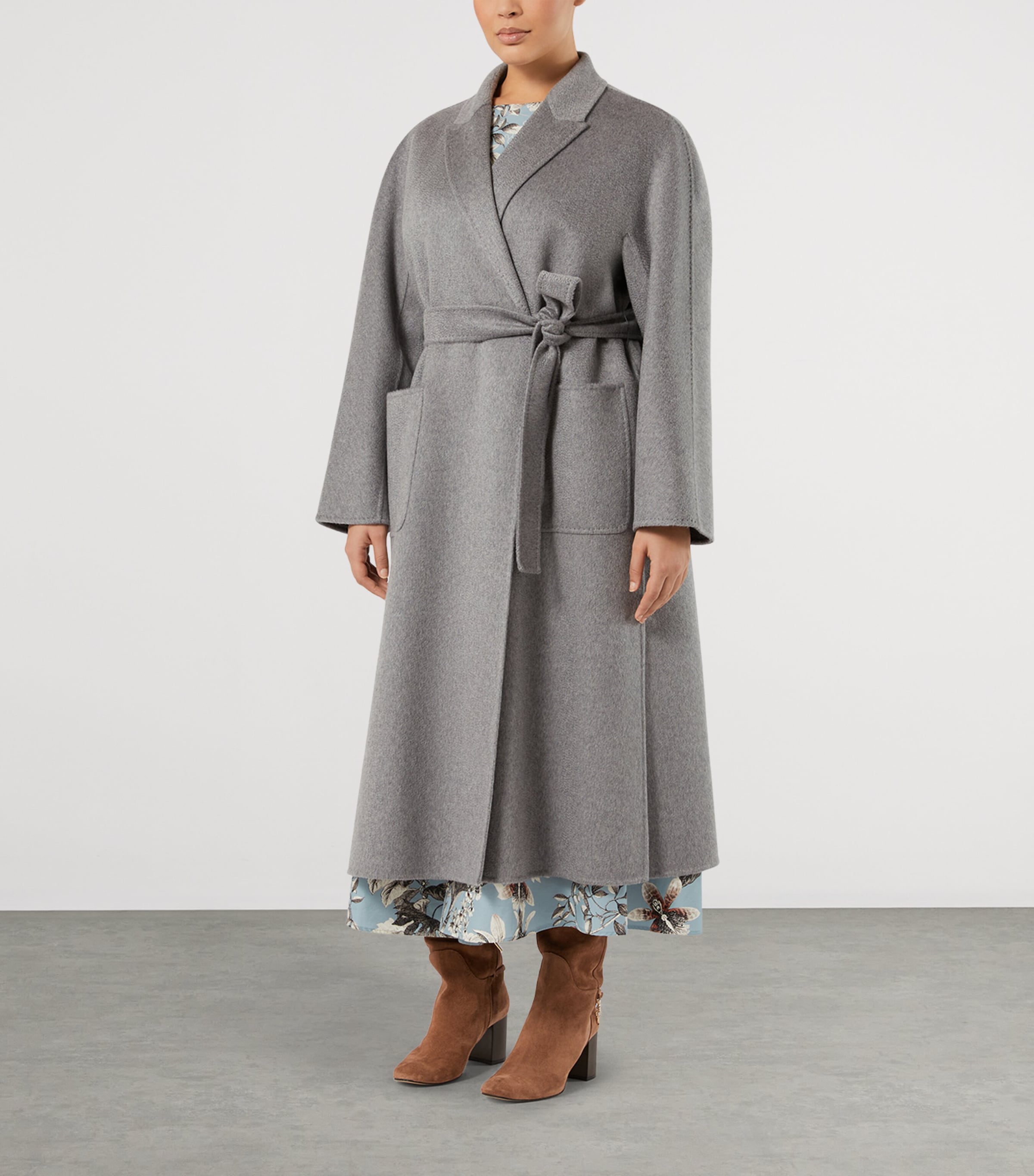 Marina Rinaldi Womens Cashmere Belted Coat Light Grey Image 3
