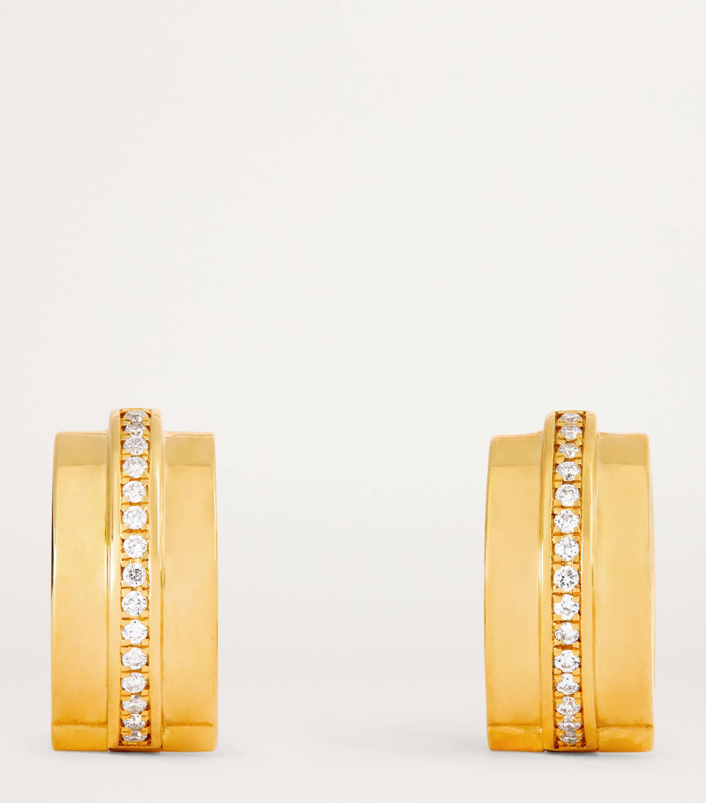 Yellow Gold and Diamond Staircase 3-Tier Huggie Earrings YELLOW GOLD Image 3