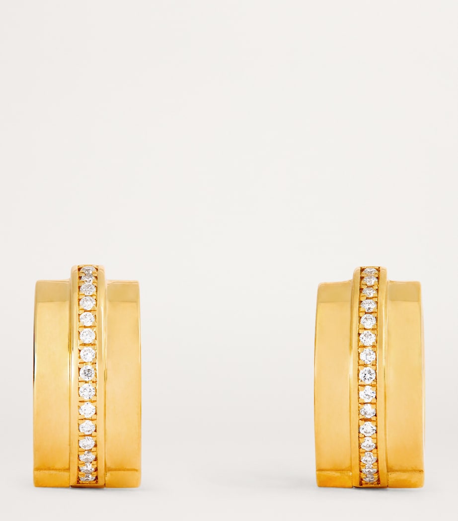 Yellow Gold and Diamond Staircase 3-Tier Huggie Earrings YELLOW GOLD Image 3