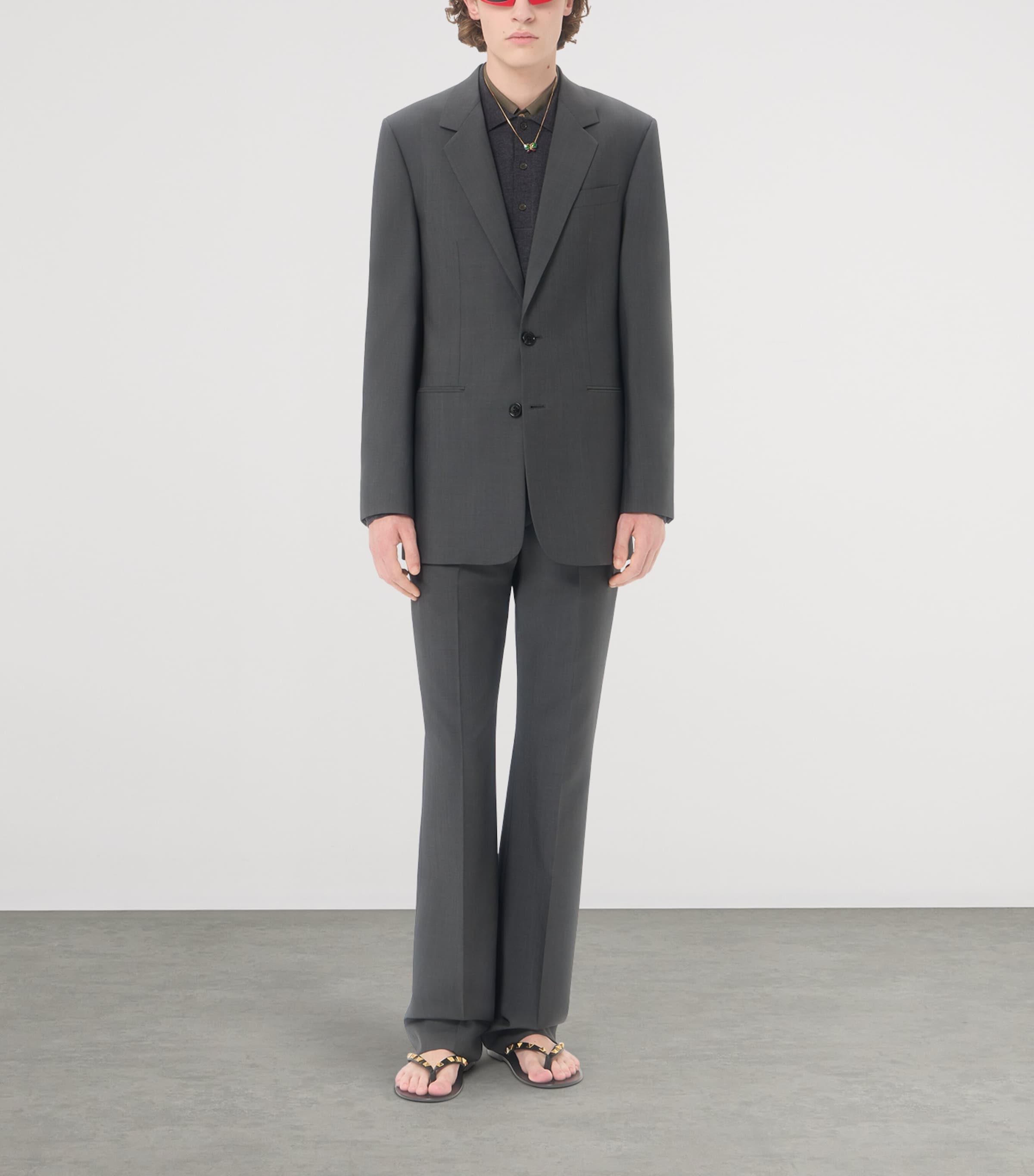 Valentino Mens Wool-Mohair Pleated Trousers Image 2