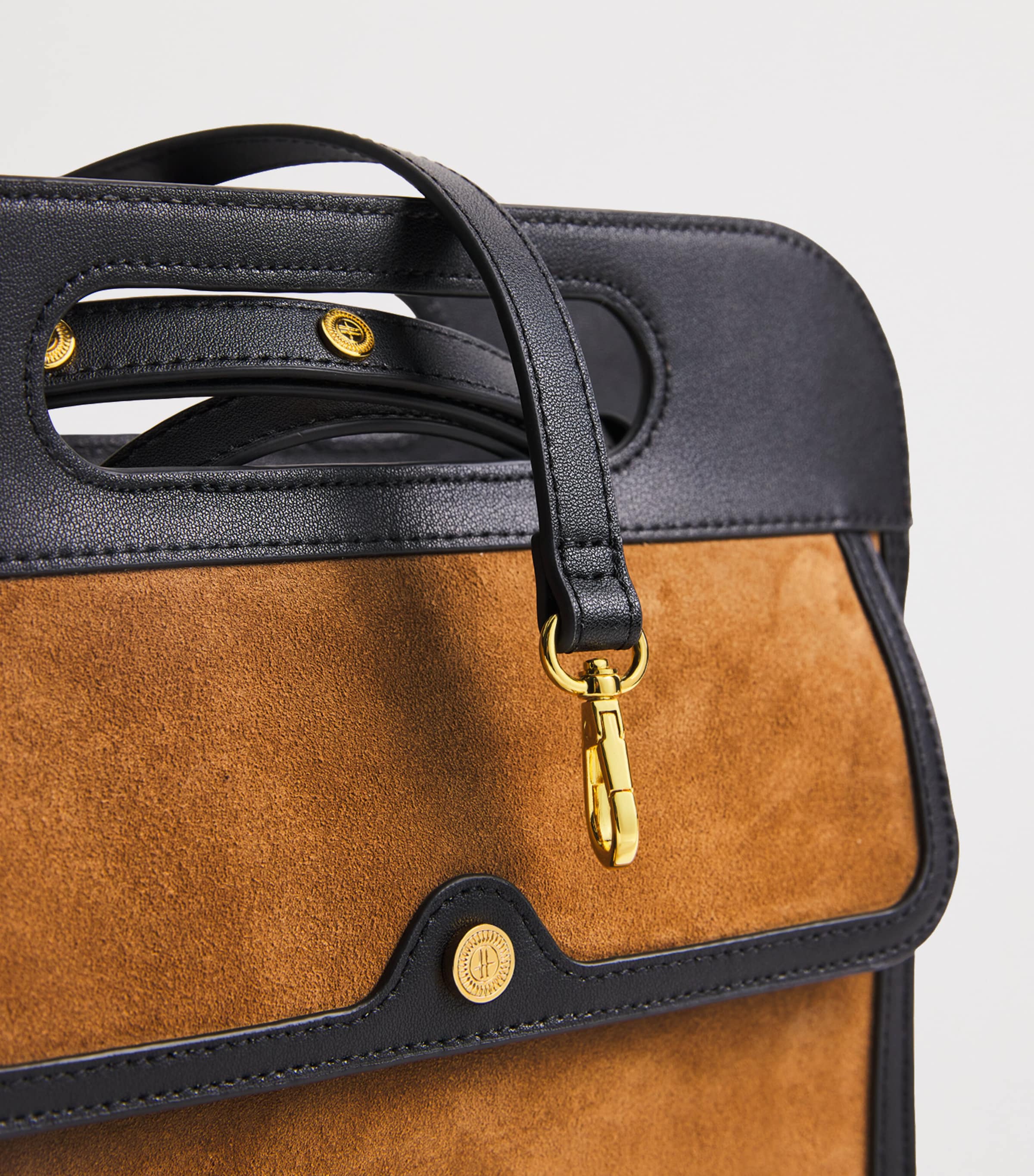 Suede Leather-Trim Top-Handle Bag BROWN Image 6