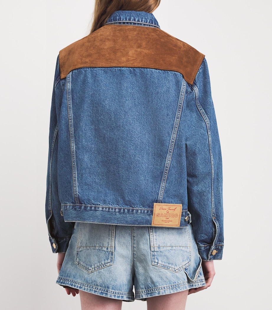 Sandro Paris Womens Suede-Trim Denim Jacket Light Bu Jean Image 5