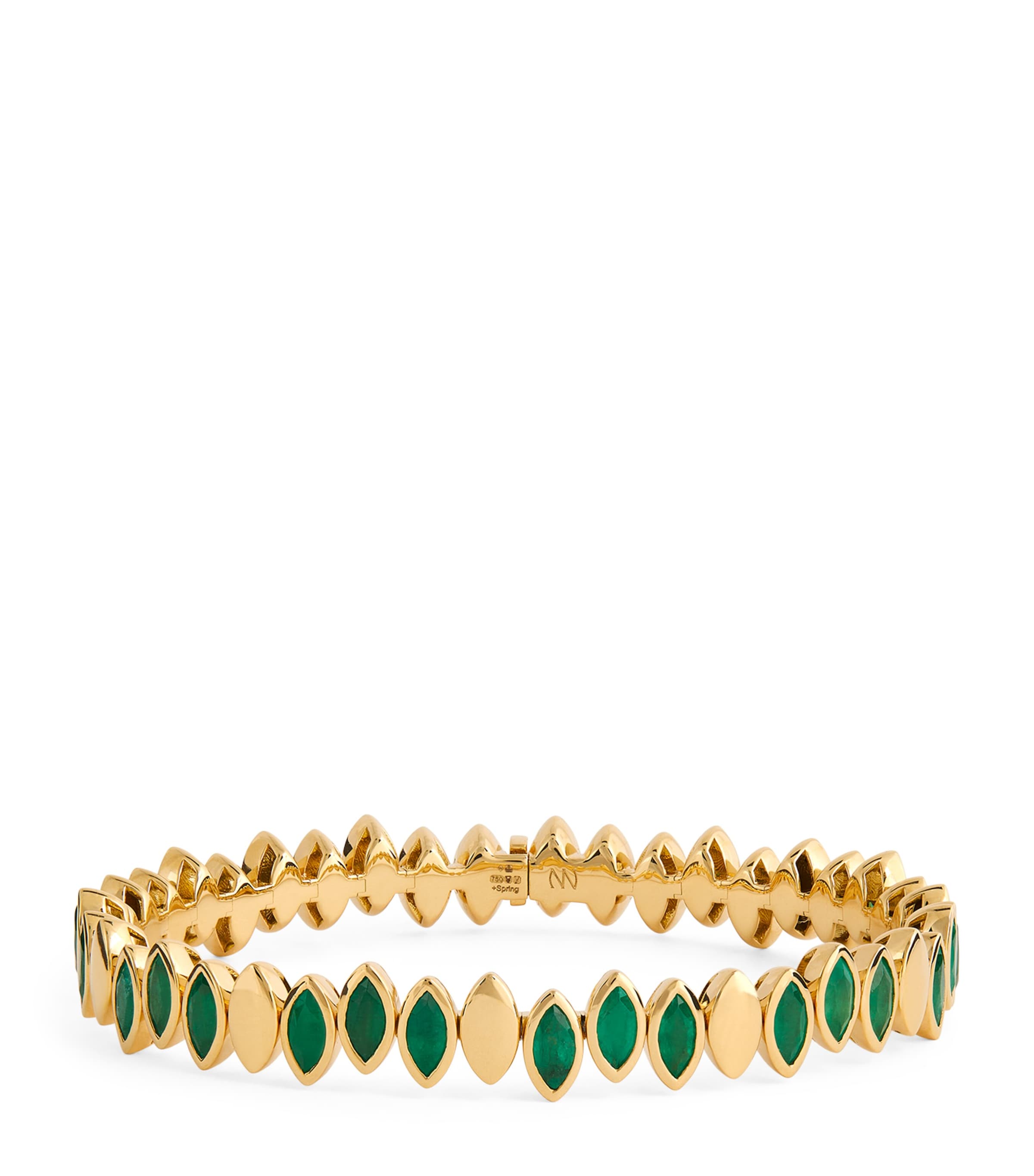 Netali Nissim Yellow Gold And Emerald Navette Bangle