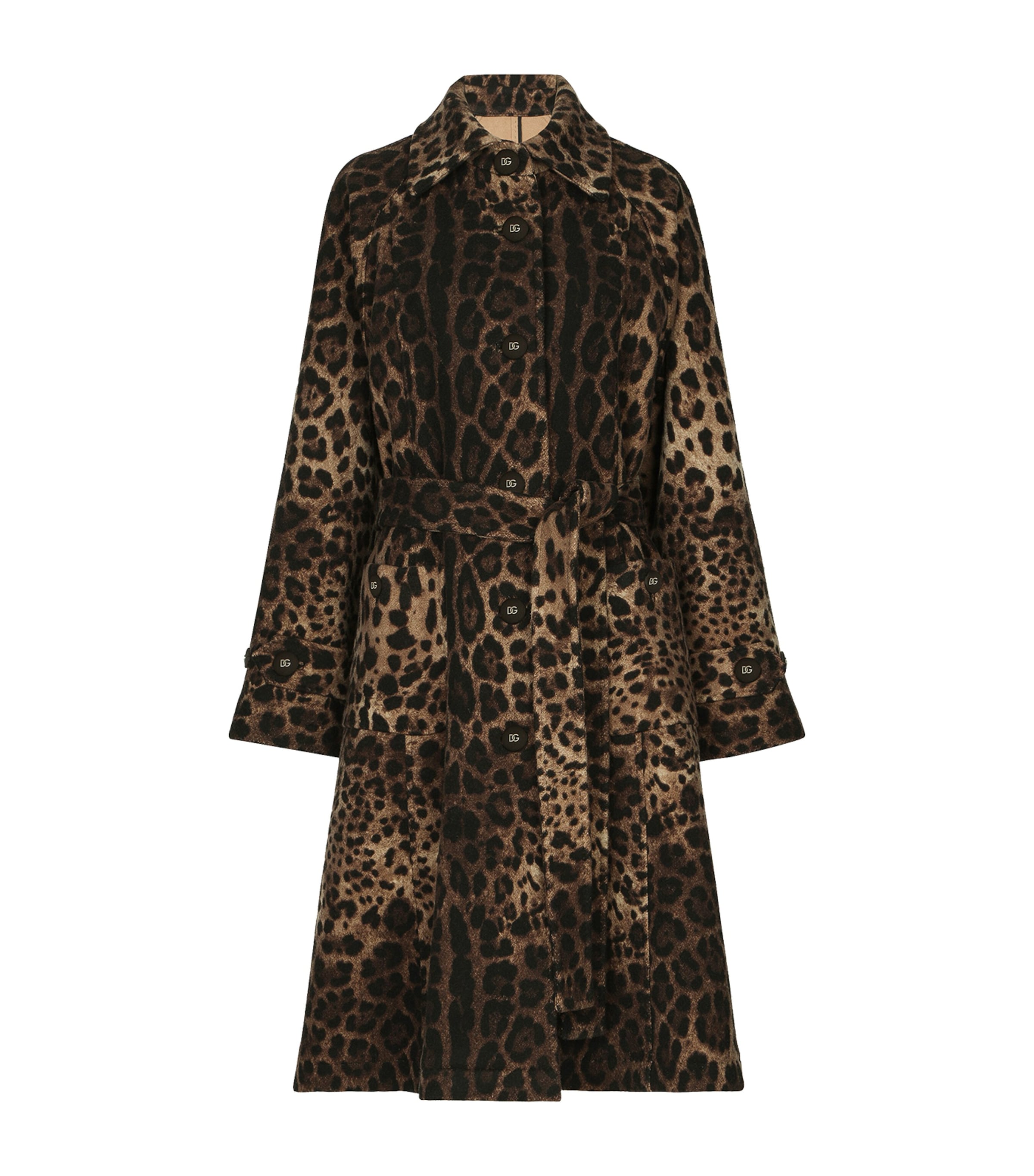 Dolce & Gabbana Wool-silk Leopard Print Coat In Brown