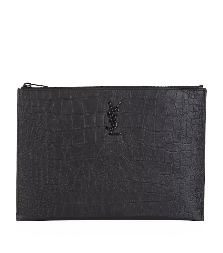 Croc-Embossed Monogram Pouch Image 1