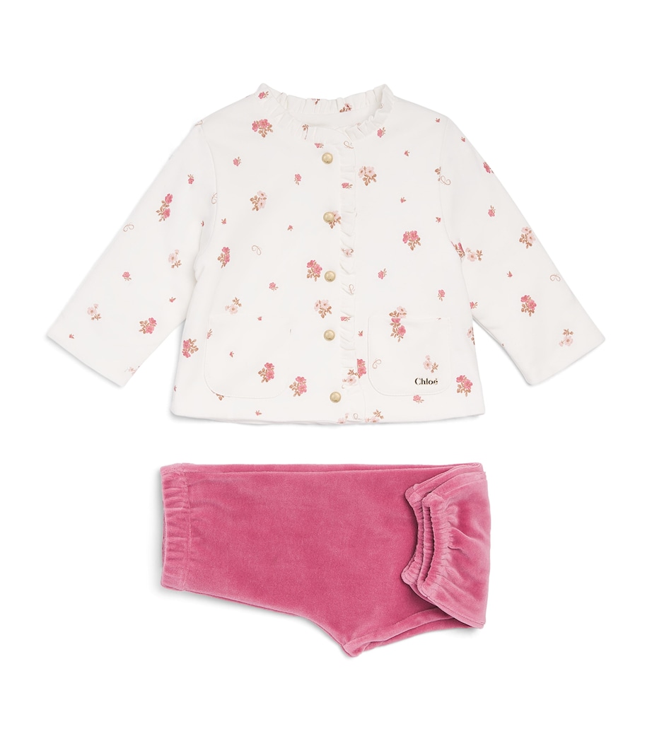 Chloé Kids Cotton Cardigan and Trousers Set (1-18 Months) Offwhite Image 1