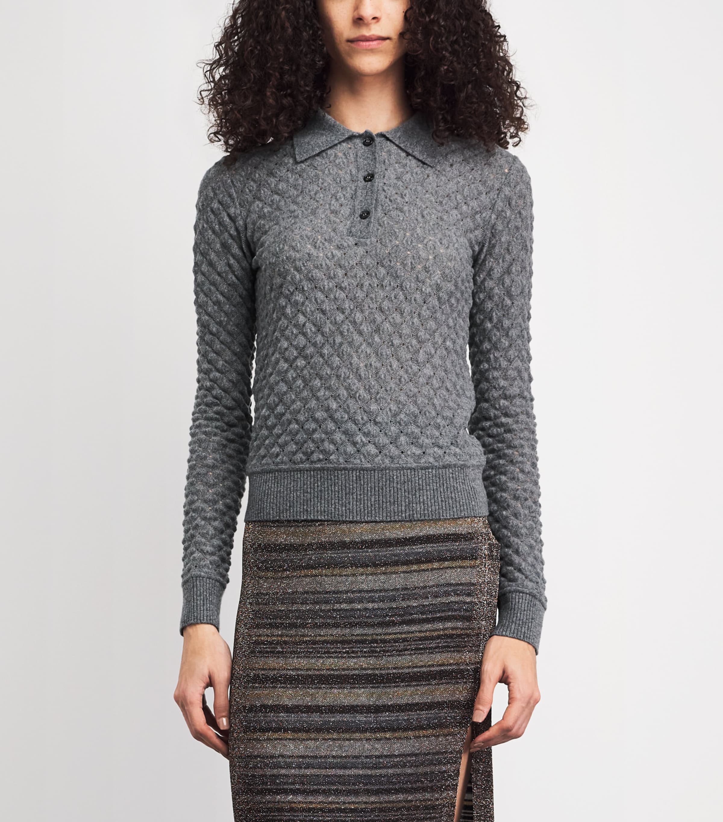 Missoni Womens Cashmere Polo Sweater Medium Grey Image 4