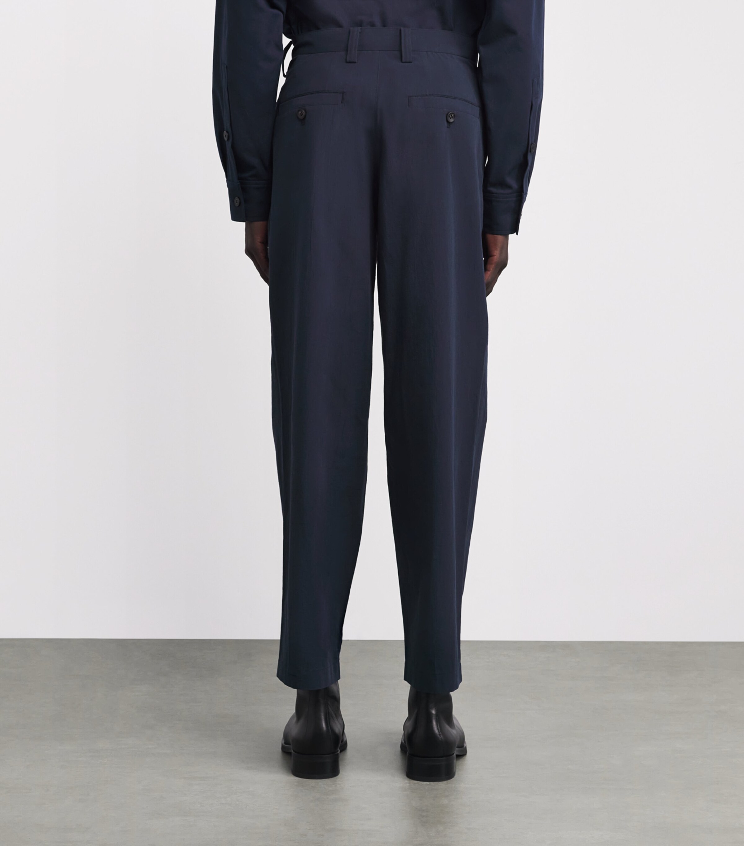 IM MEN Mens Organic Cotton Pleated Trousers Navy Image 4