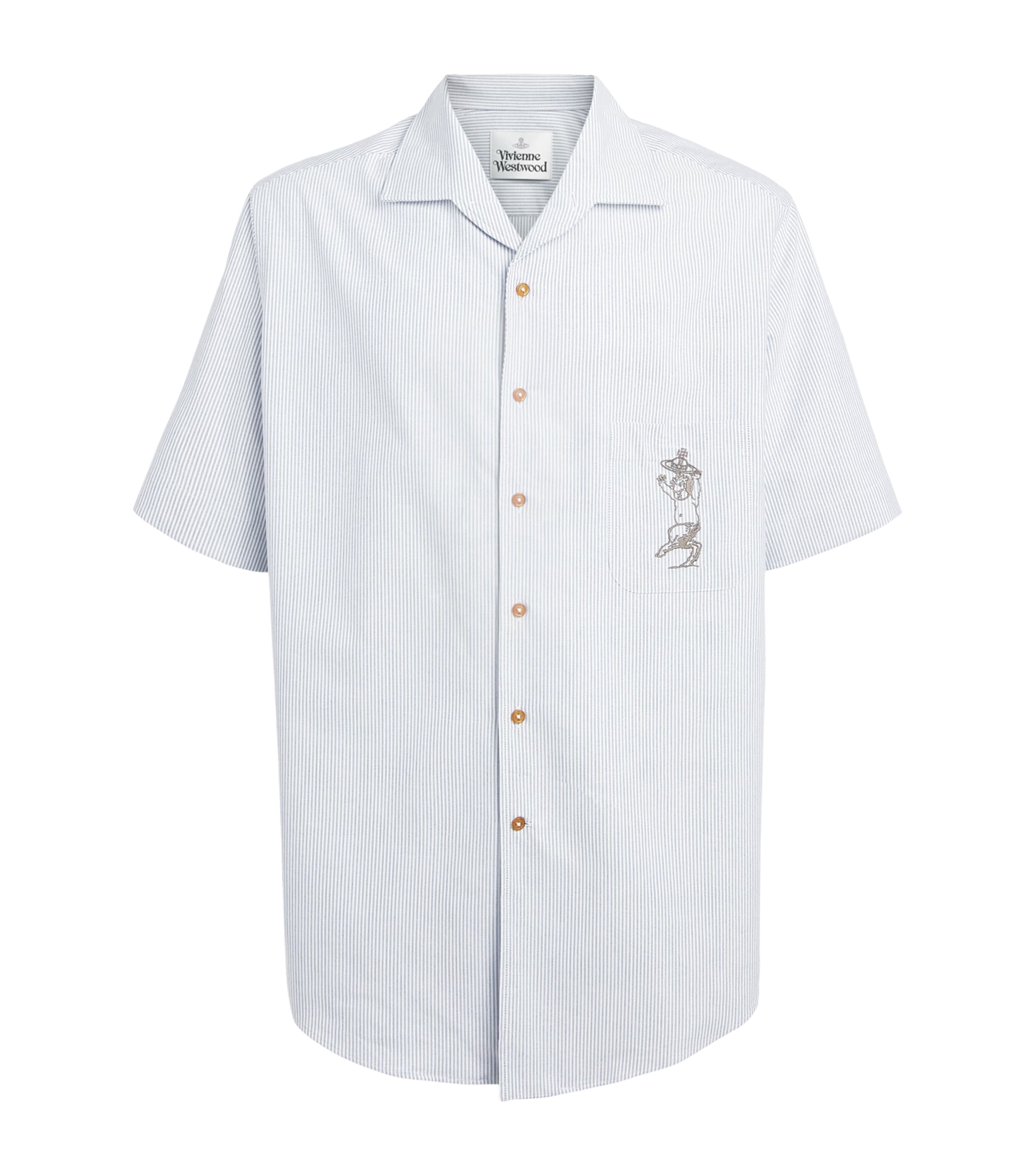 Vivienne Westwood Organic Cotton Stripe Bowling Shirt In Blue
