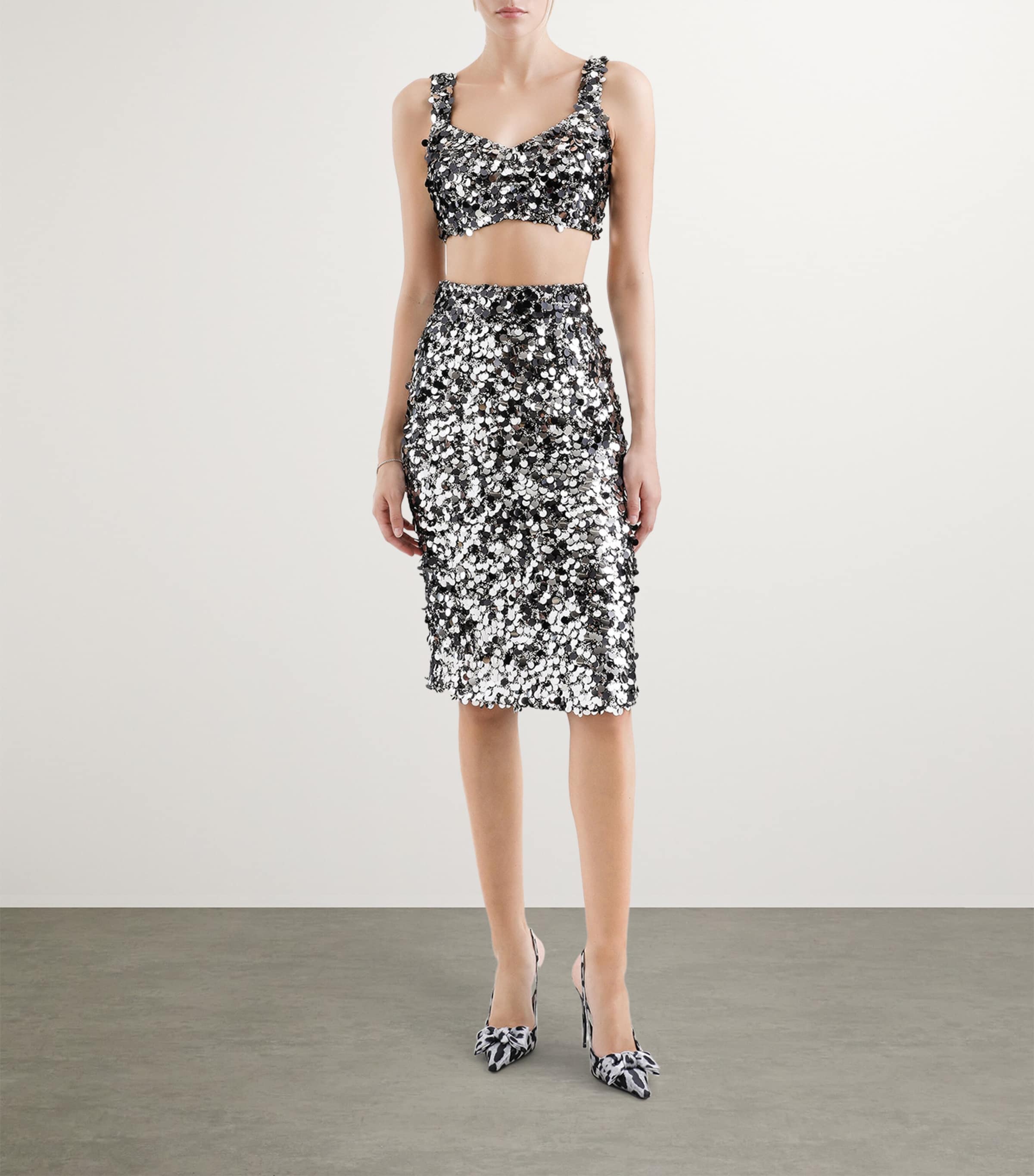 Embellished Sequin Crop Top S0998-SILVER Image 2