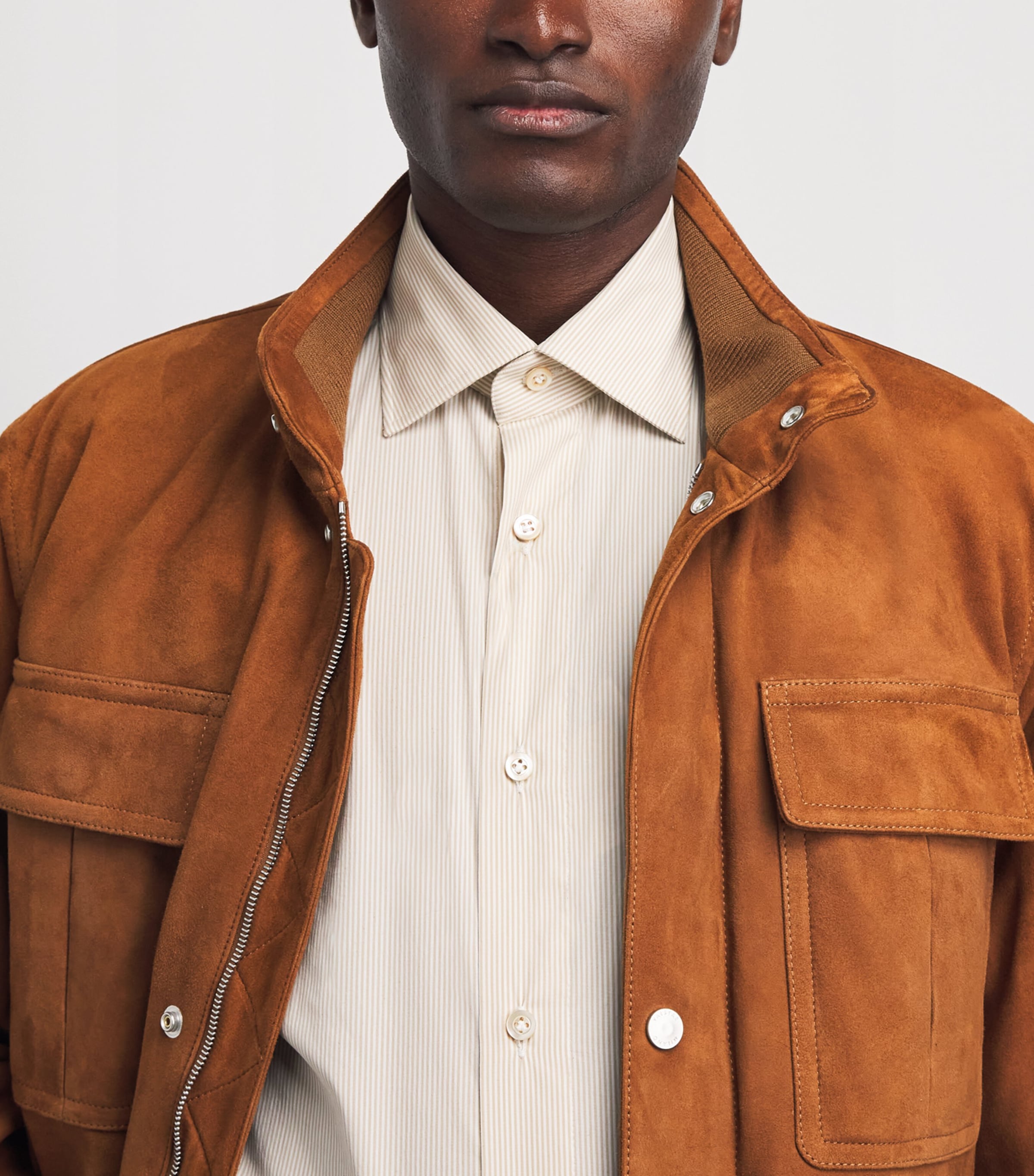 100HANDS Mens Cotton-Silk-Wool Stripe Shirt Camel Stripe Image 3