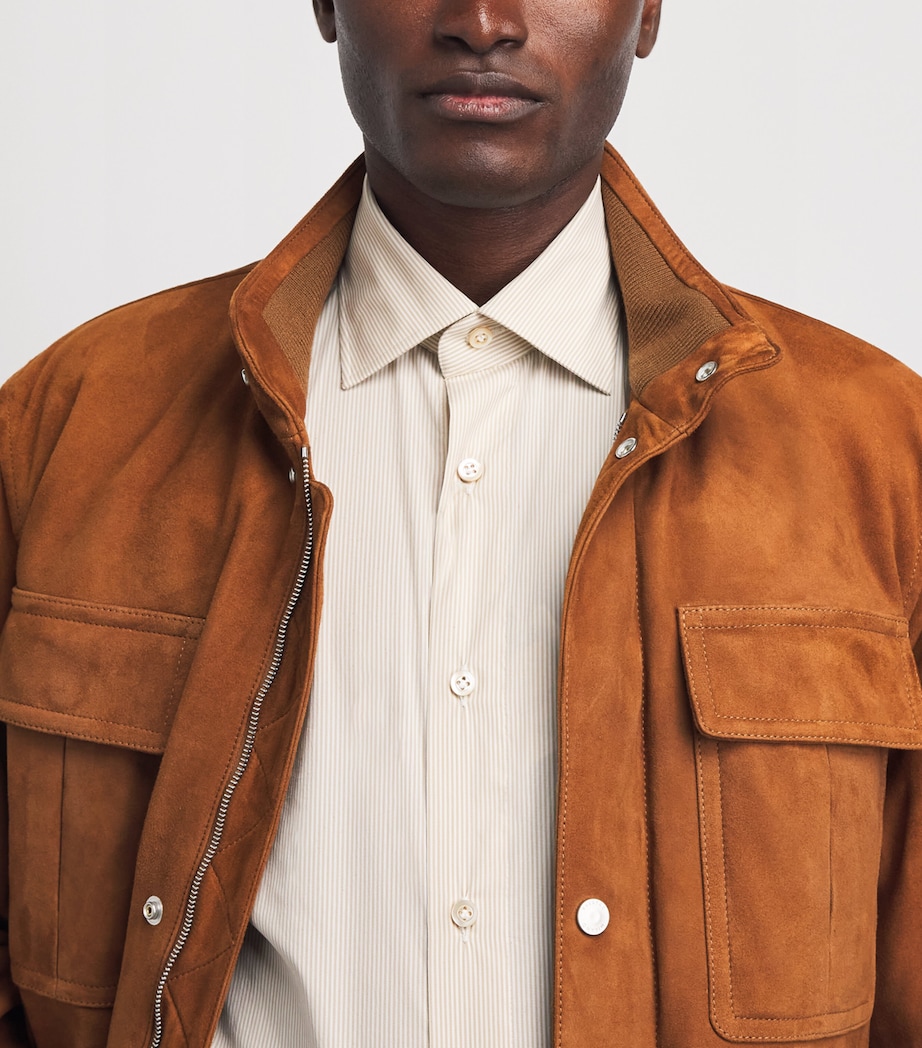 100HANDS Mens Cotton-Silk-Wool Stripe Shirt Camel Stripe Image 3