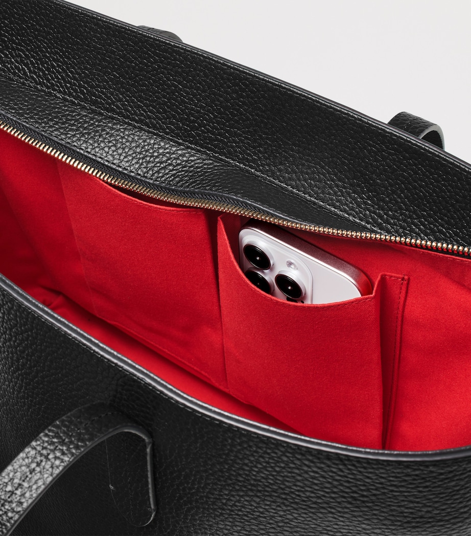 Leather East West Tote Bag BLACK Image 6