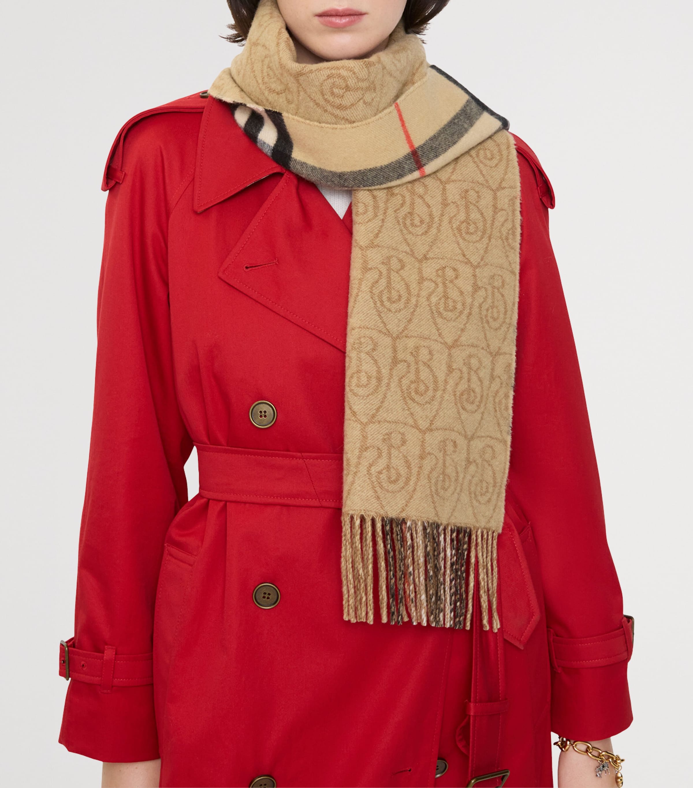 Cashmere Reversible B Shield Scarf SAND Image 4