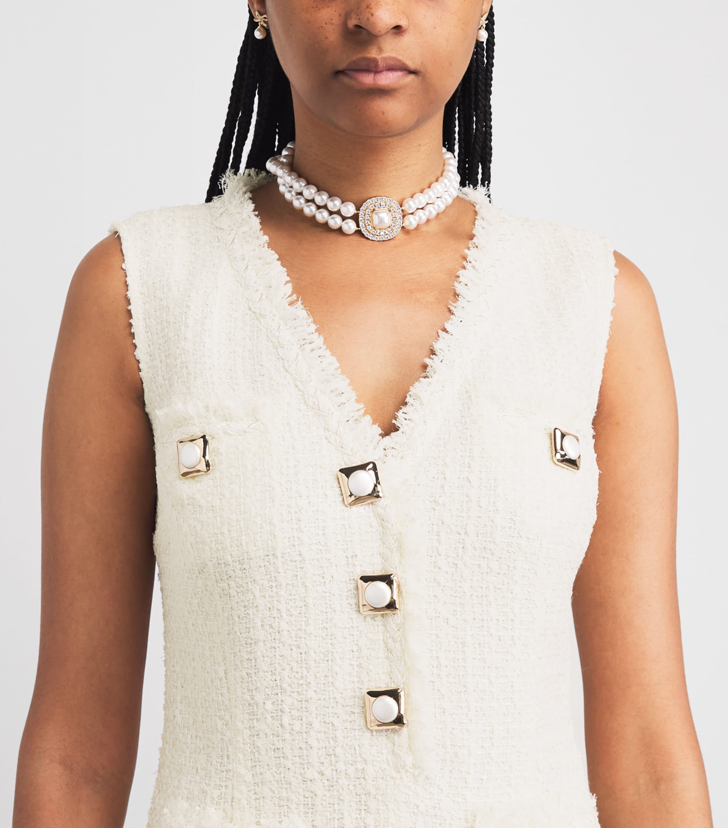 Self-Portrait Womens Bouclé Sleeveless Mini Dress Cream Image 5