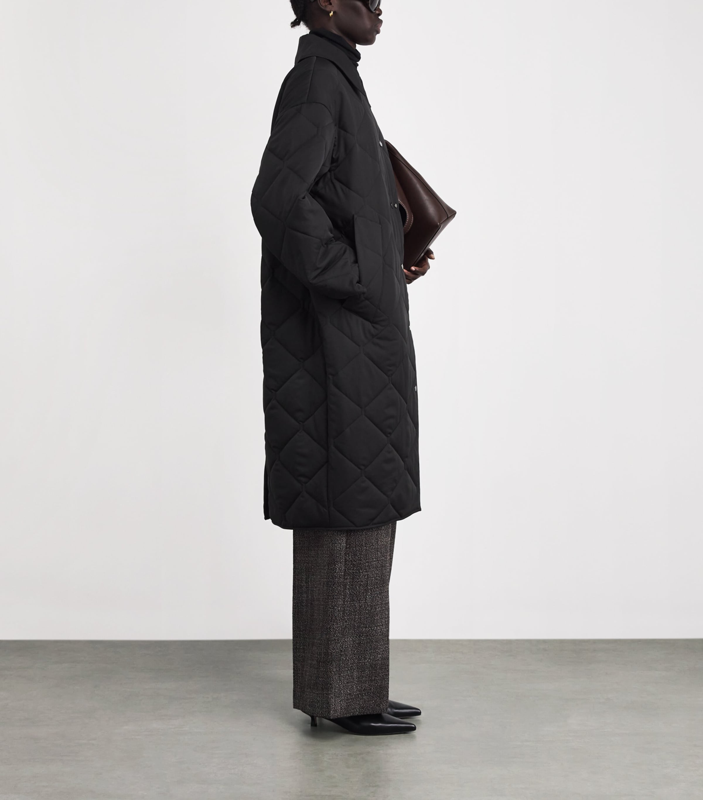 Diamond Quilted Penny Coat BLACK Image 2