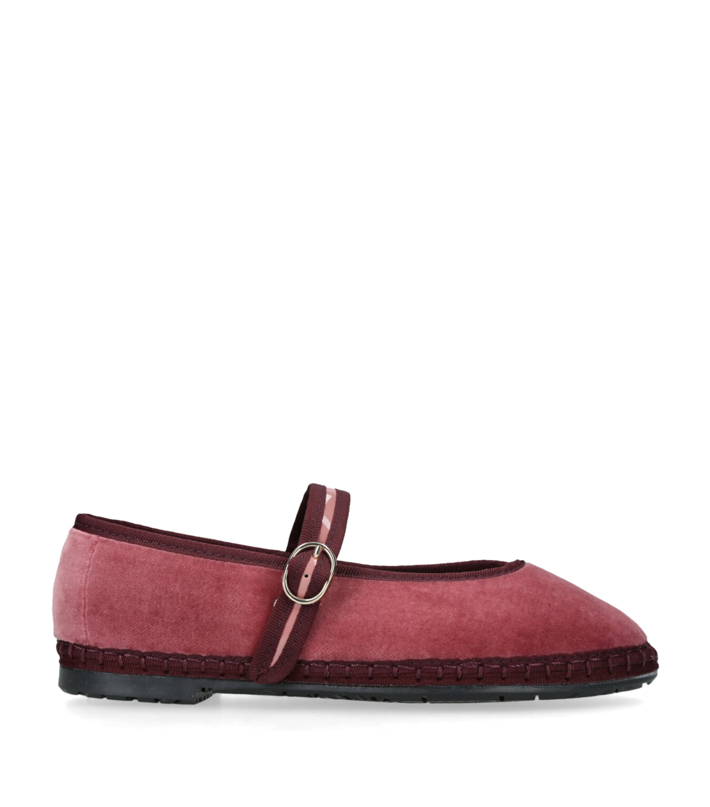 Flabelus Pierre Velvet Mary Jane Flats Burgundy In Burgundy