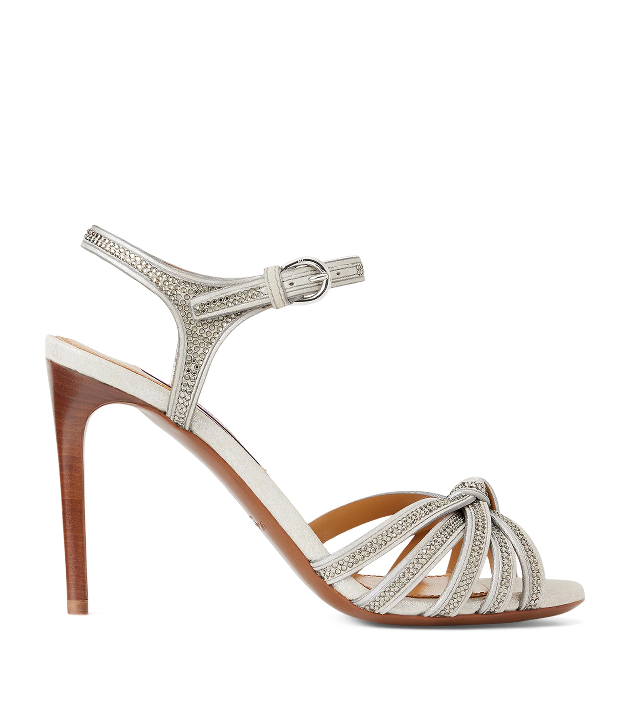 Ralph Lauren Suede Embellished Kieran Heeled Sandals 95 In White